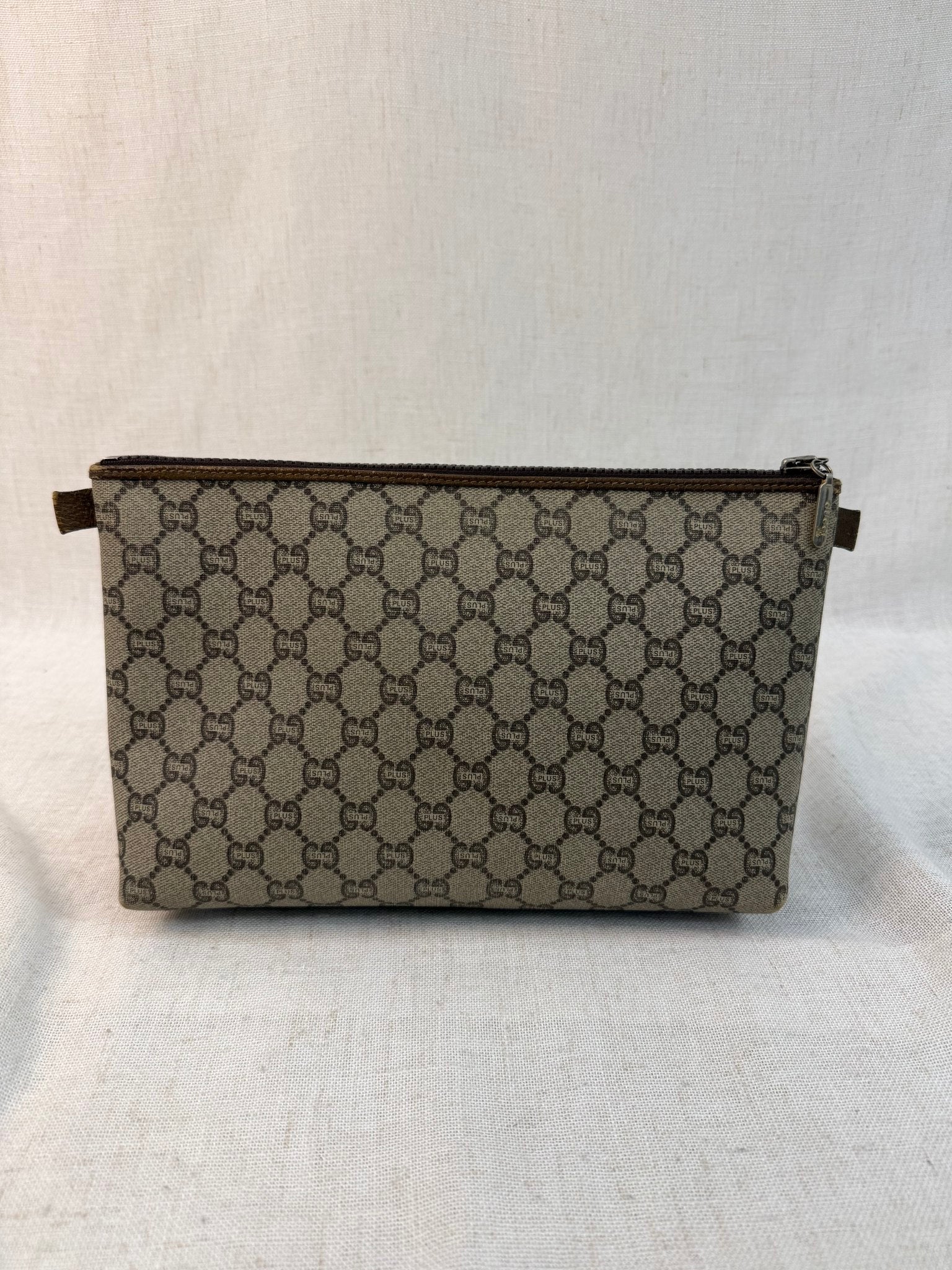 Gucci Brown Coated Canvas GG Plus Print Pouch