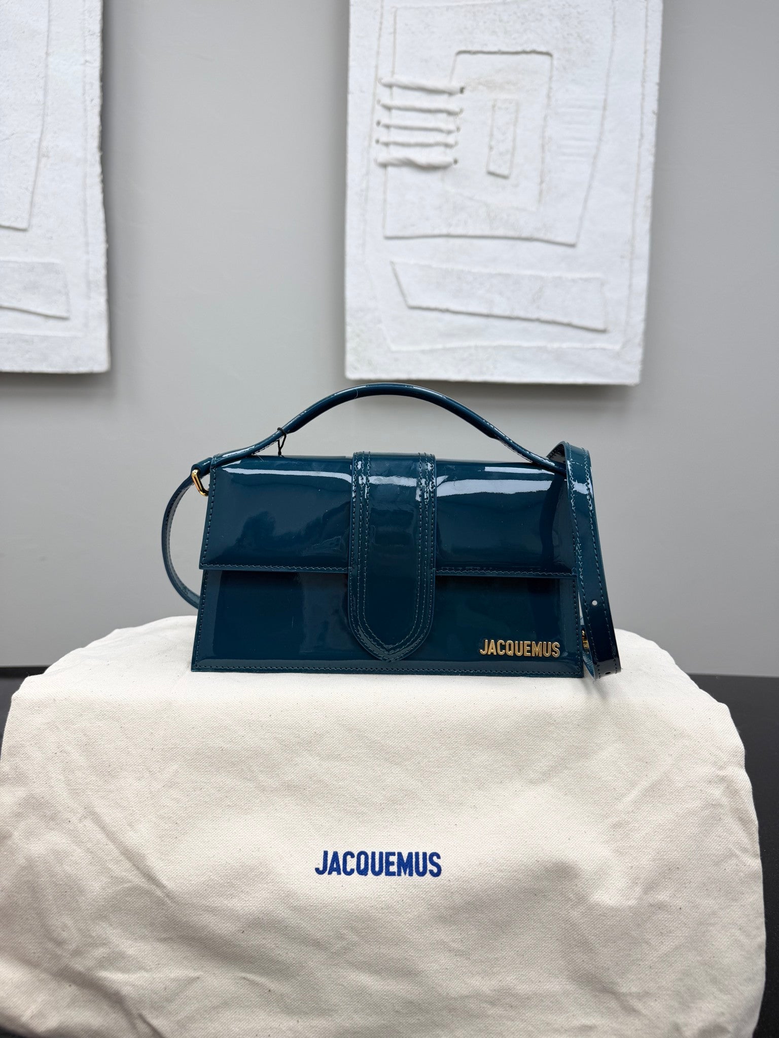 BRAND NEW - Jacquemus Turquoise Patent Leather Le Grand Bambino Handbag 2Way Handbag