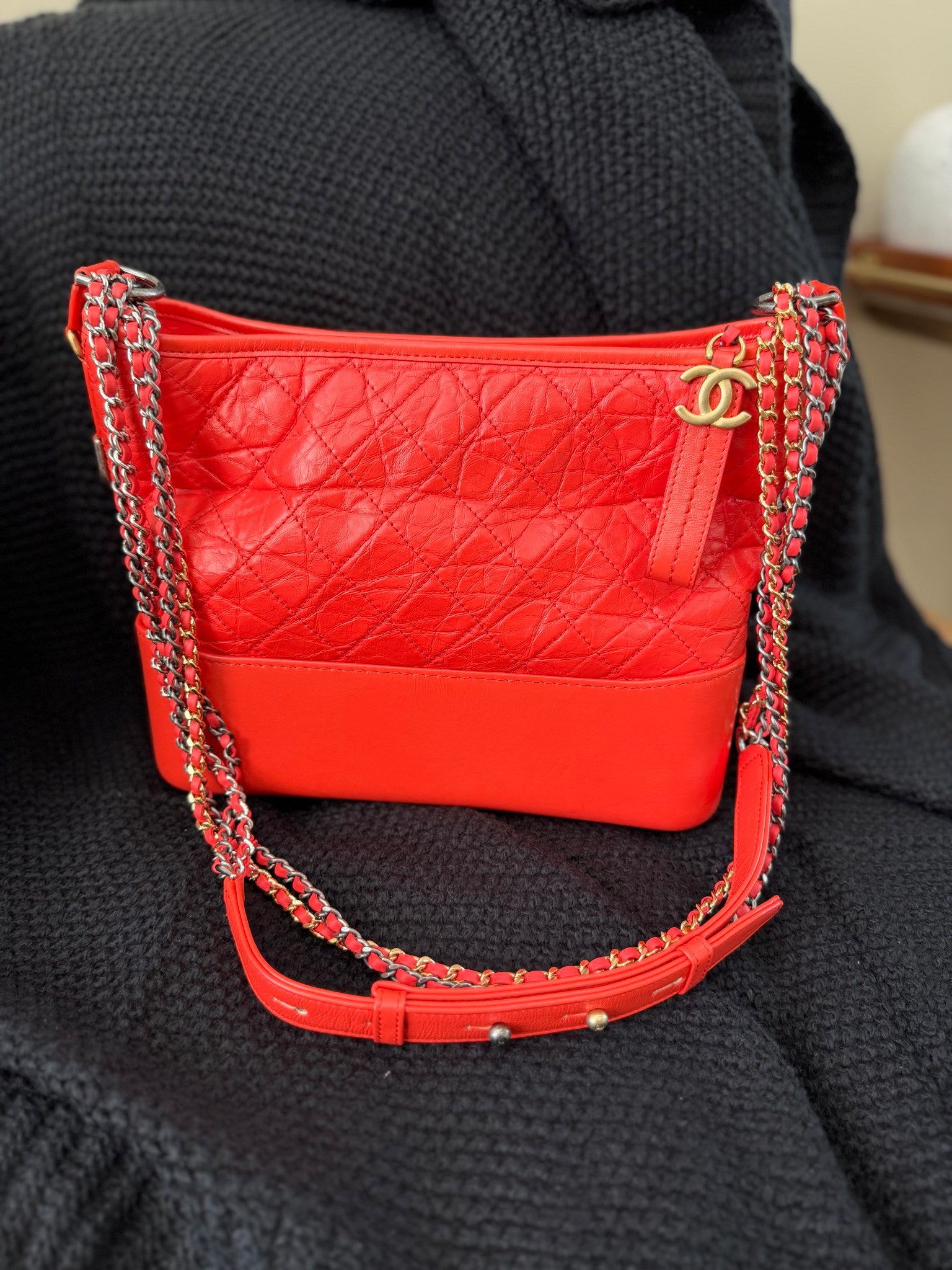 Chanel Orange Quilted Calfskin Gabrielle Medium Crossbody Bag