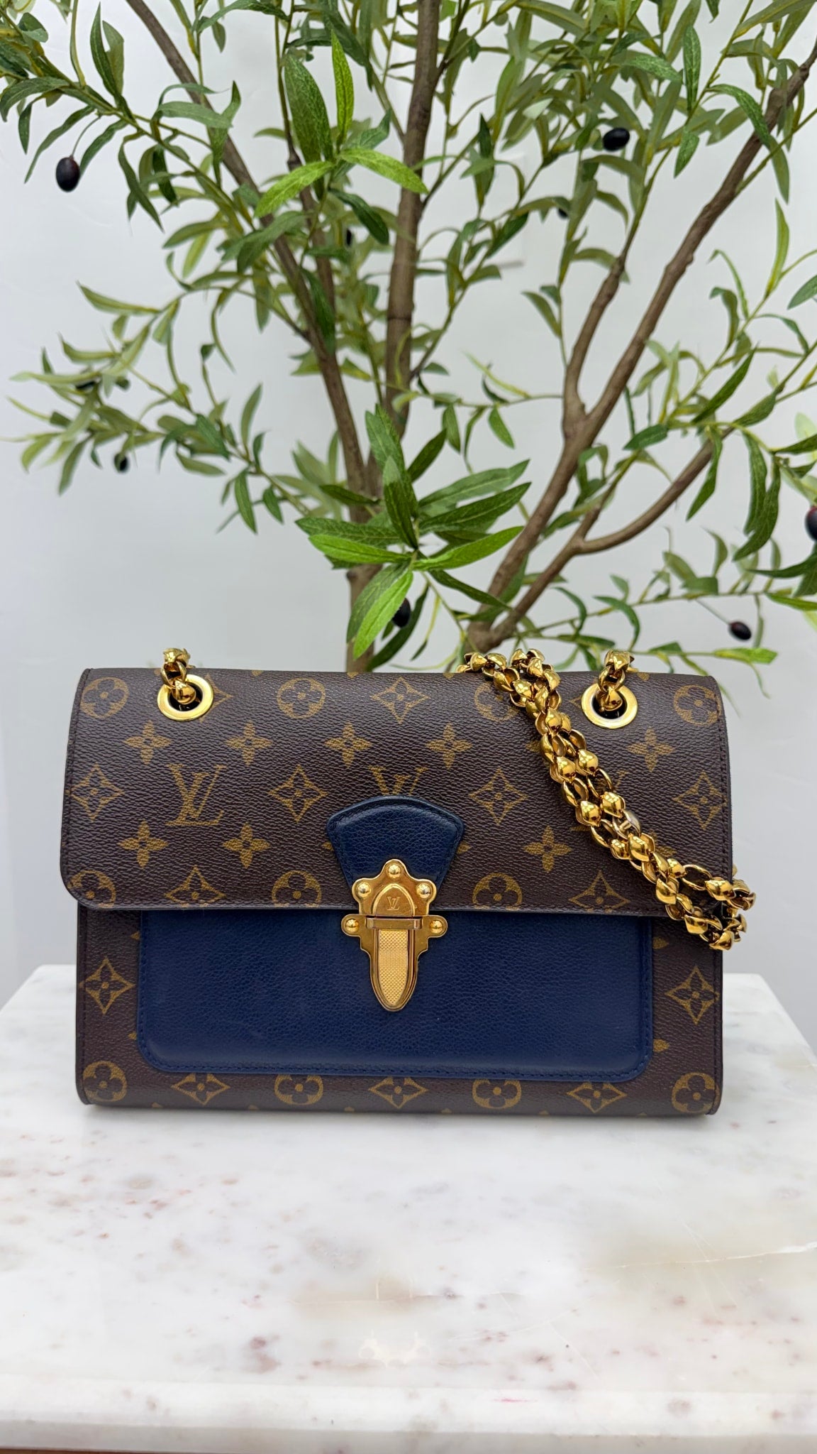 Louis Vuitton Navy Blue Monogram Victoire Chain Shoulder Bag