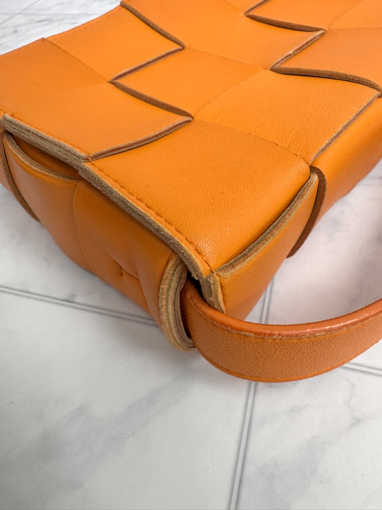 Bottega Veneta Orange Maxi Intrecciato Leather Cassette Crossbody Bag