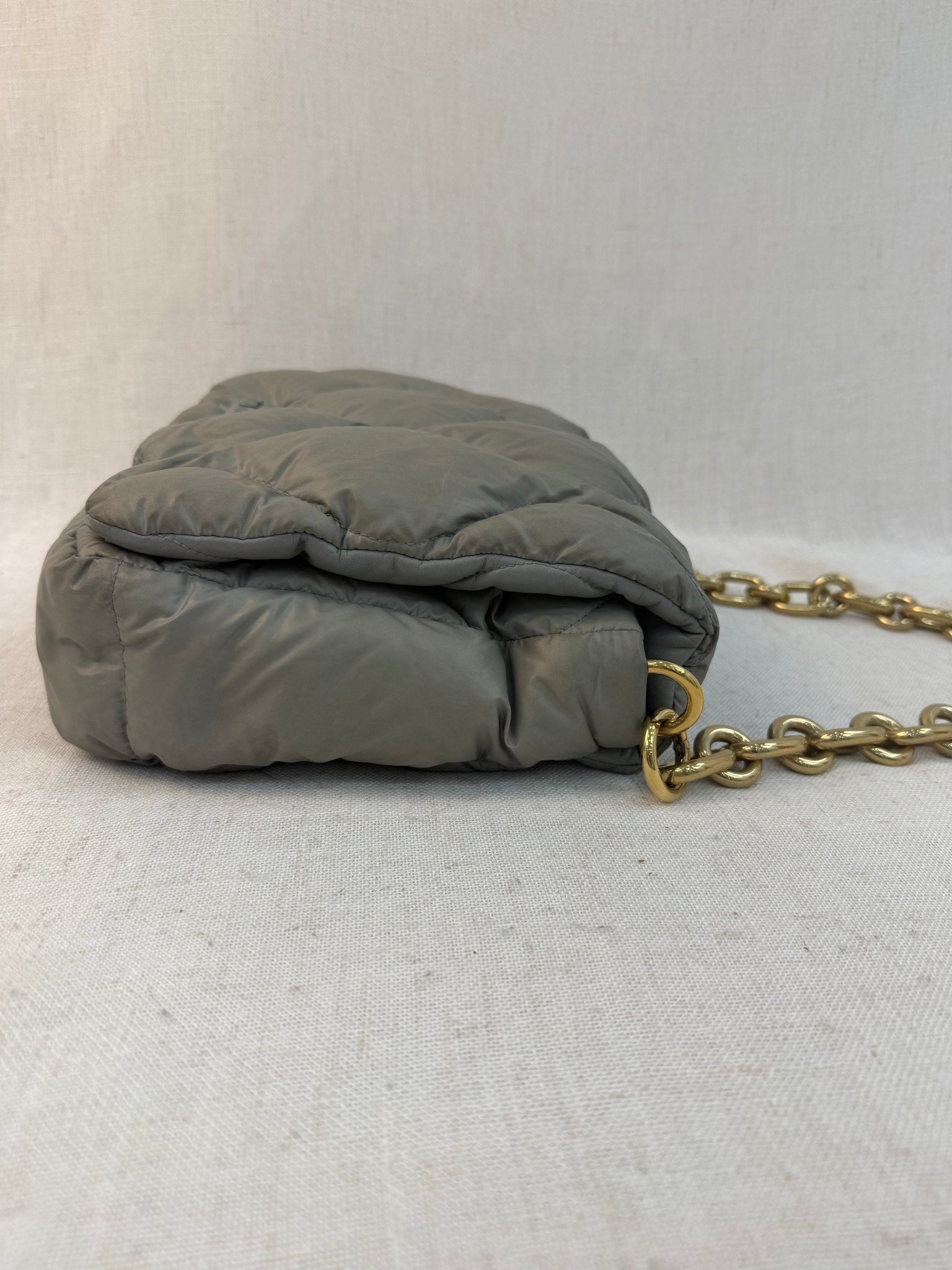 Miu Miu Gray Nylon Puffer Chain Shoulder Bag