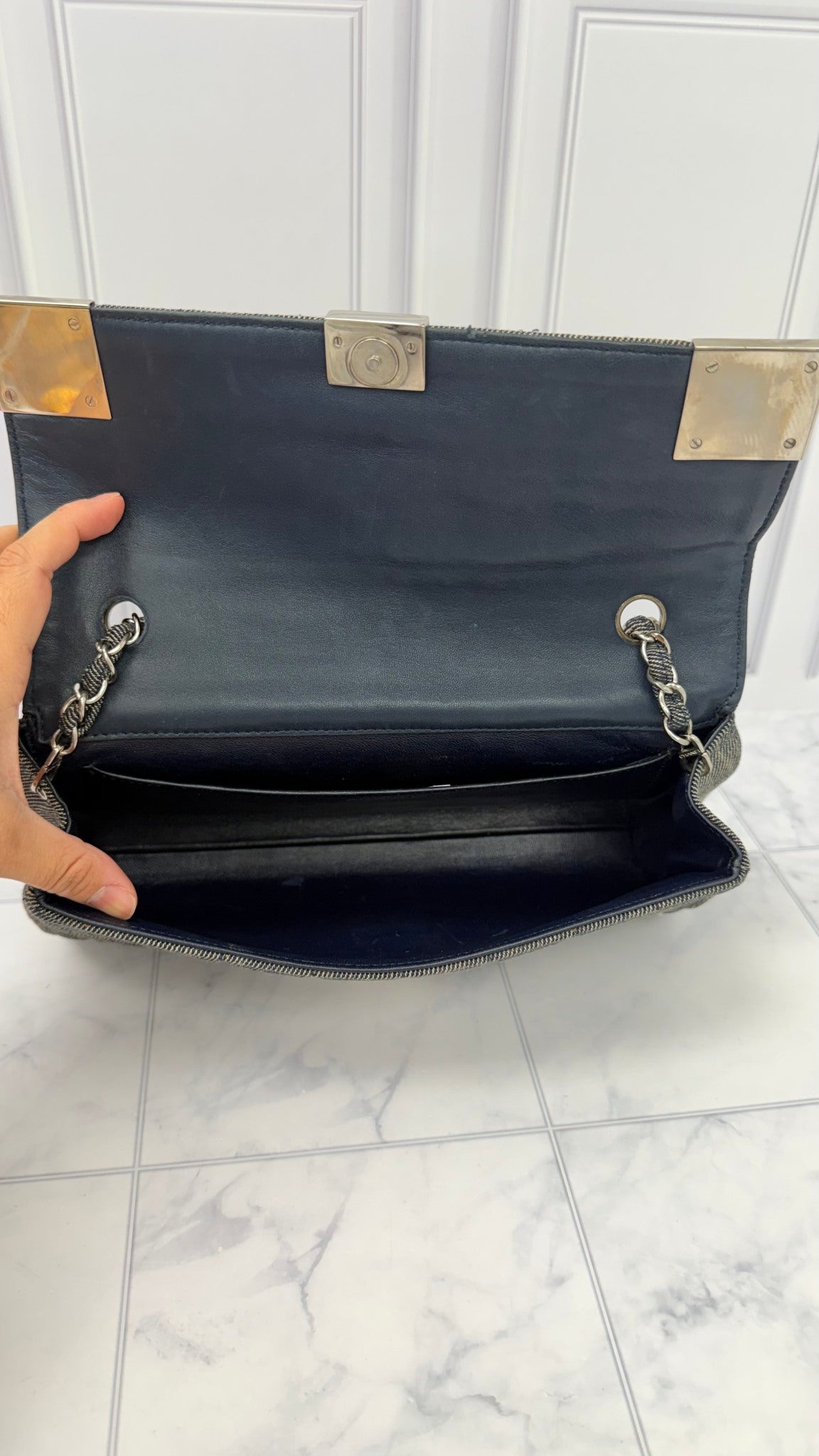 Chanel Grey Denim Chocolate Bar Flap Bag