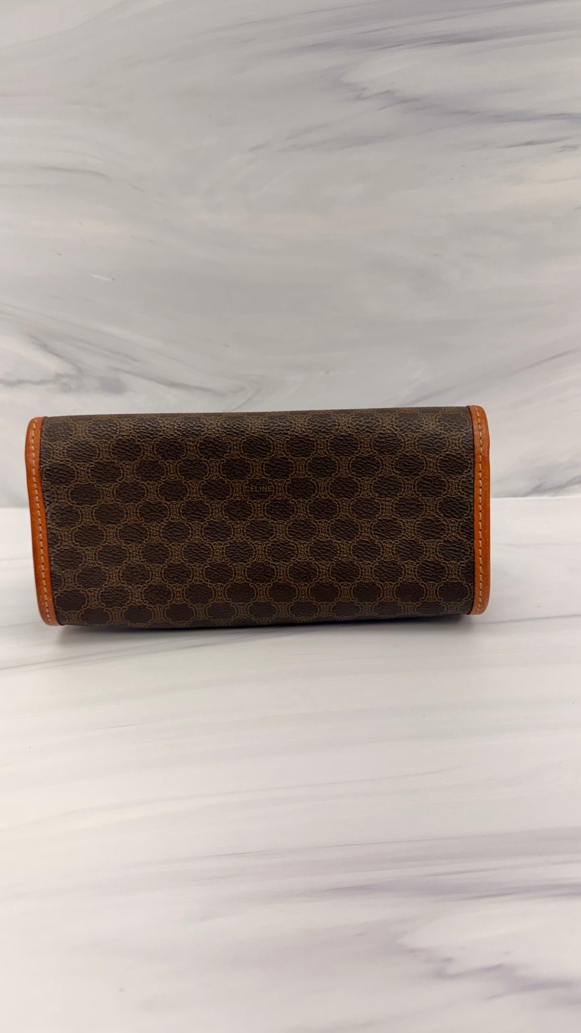 Celine Brown Coated Canvas Macadam Clutch