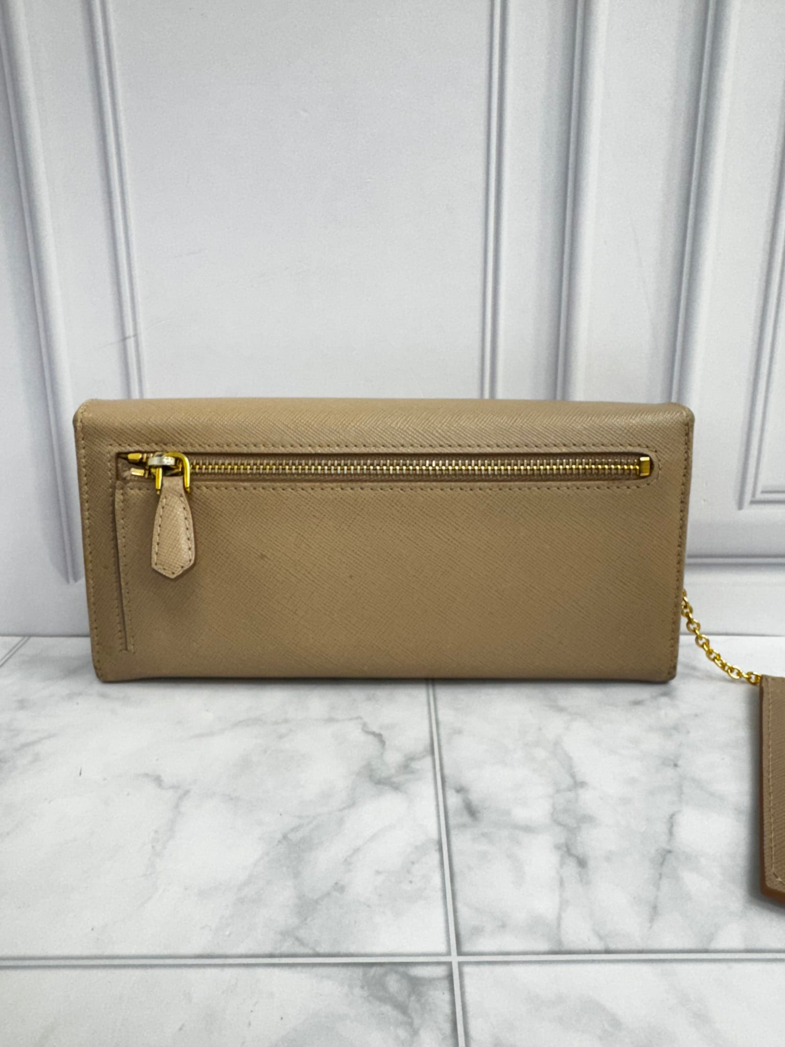 Prada Beige Saffiano Leather Fiocco Bow Long Wallet