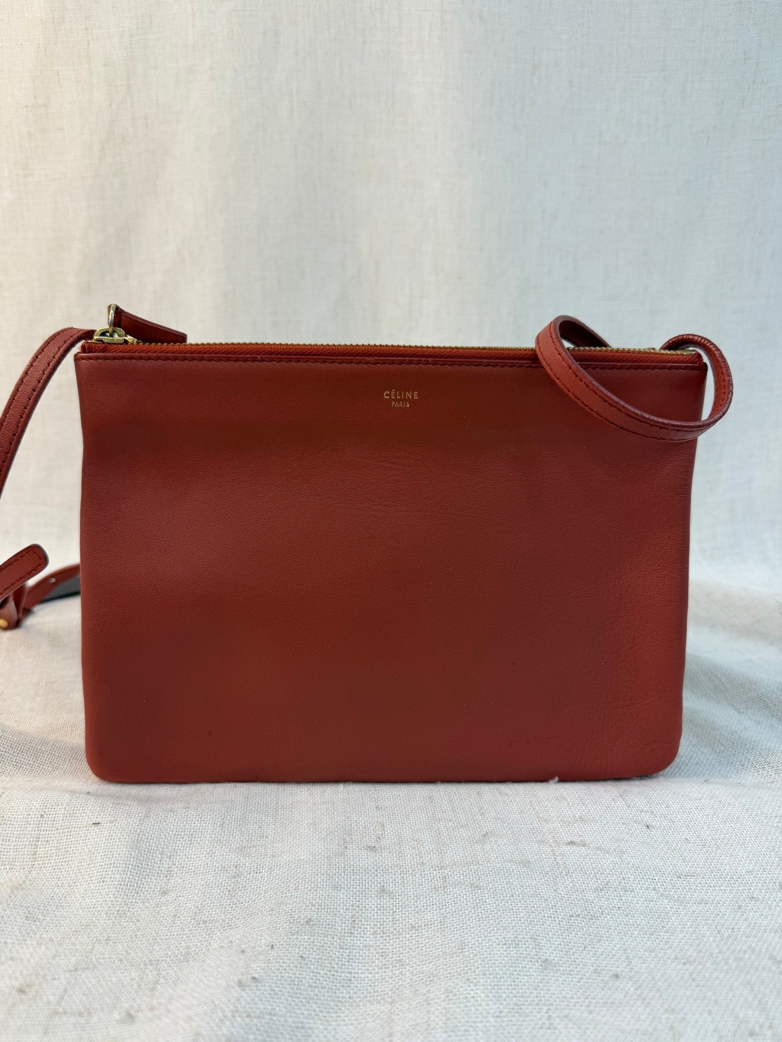 Celine Rust Leather Trio Crossbody Bag