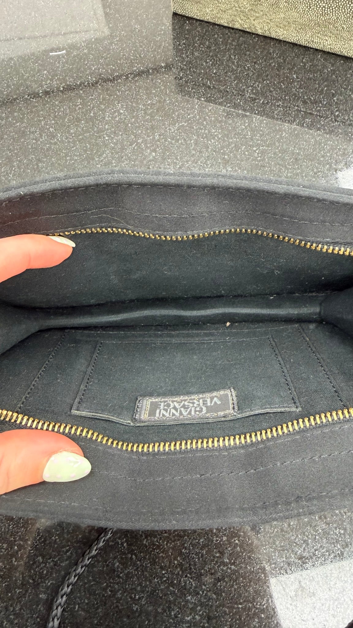 Versace Gianni Vintage 1992 Black Satin Gold Rhinestone Medusa Bag