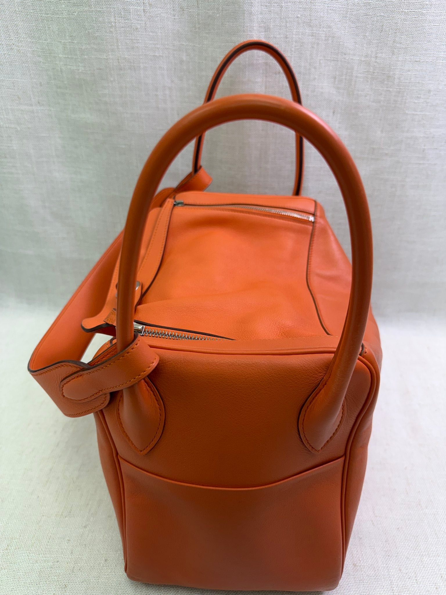 Hermes Orange Evercolor Leather Lindy 34 Handbag