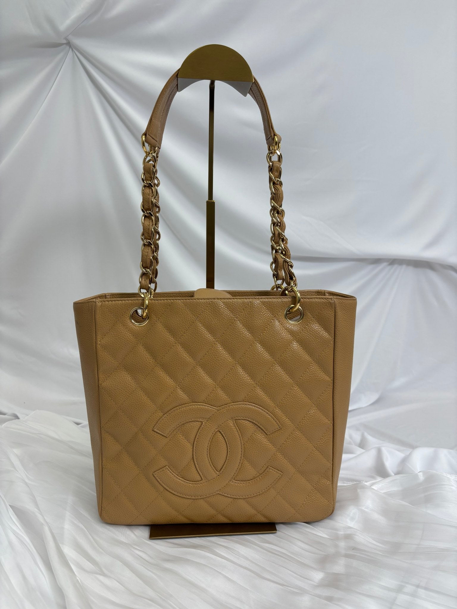 Chanel Tan Caviar Quilted Petit Shopping Tote
