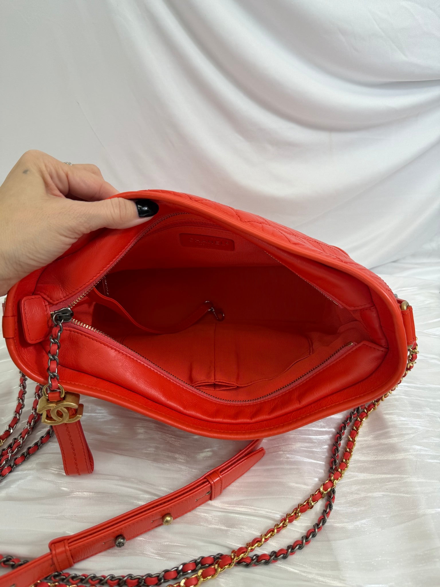 Chanel Orange Quilted Calfskin Gabrielle Medium Crossbody Bag