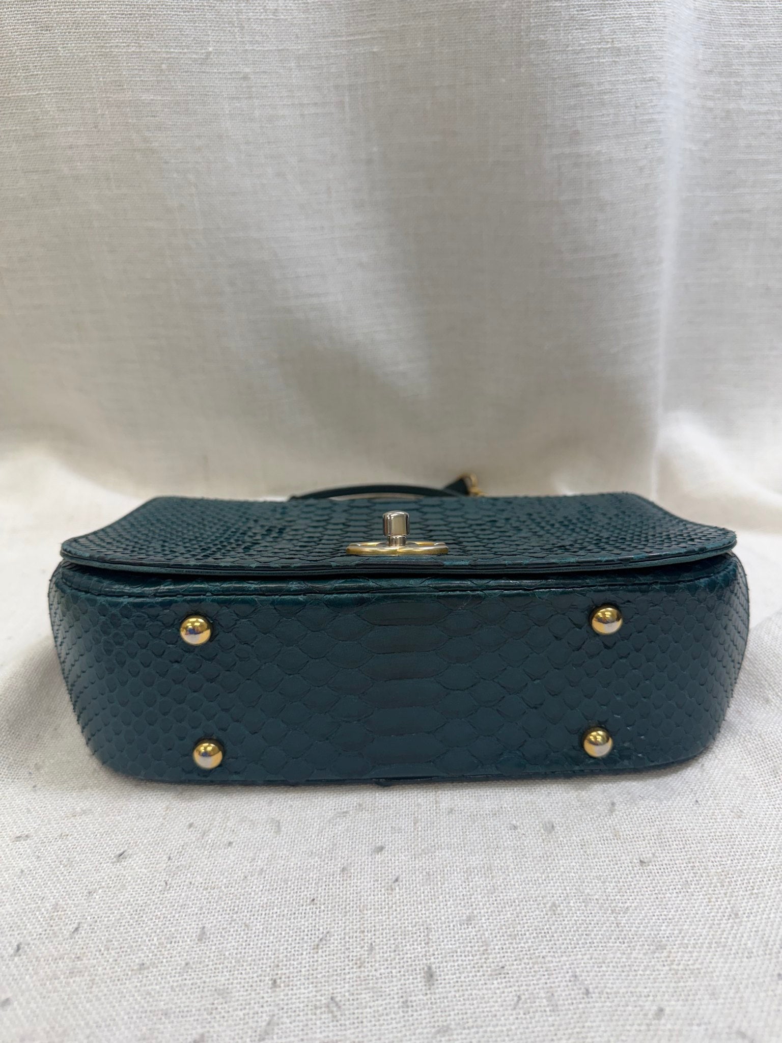Chanel Deep Green Python Leather Top Handle Flap Bag