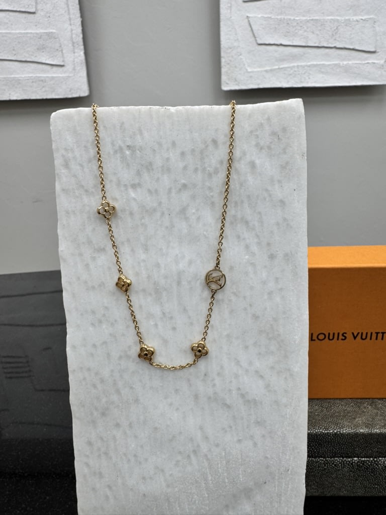 Louis Vuitton Gold Tone Flower Full Necklace