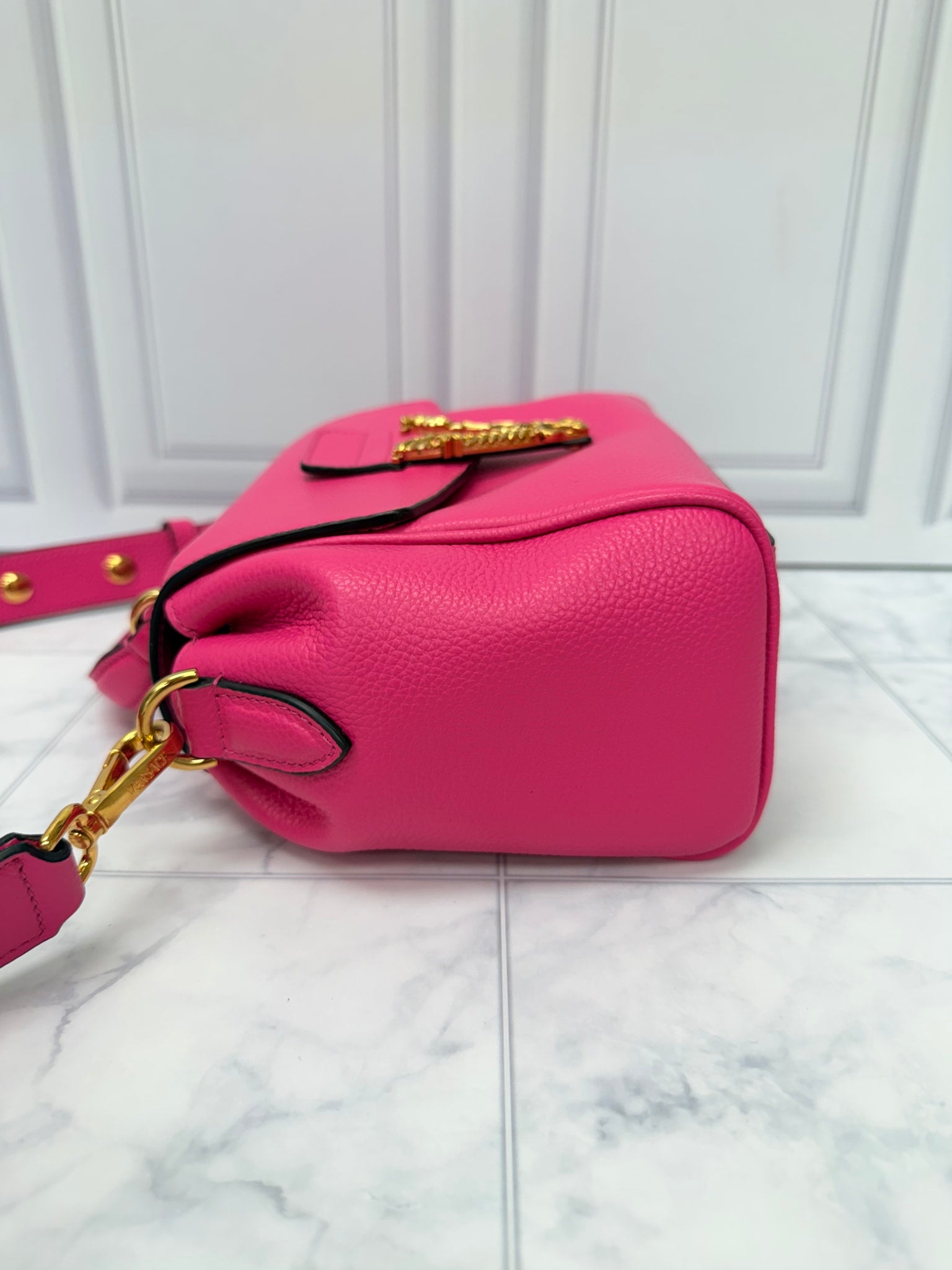 BRAND NEW - Versace Hot Pink Grained Leather Top Handle