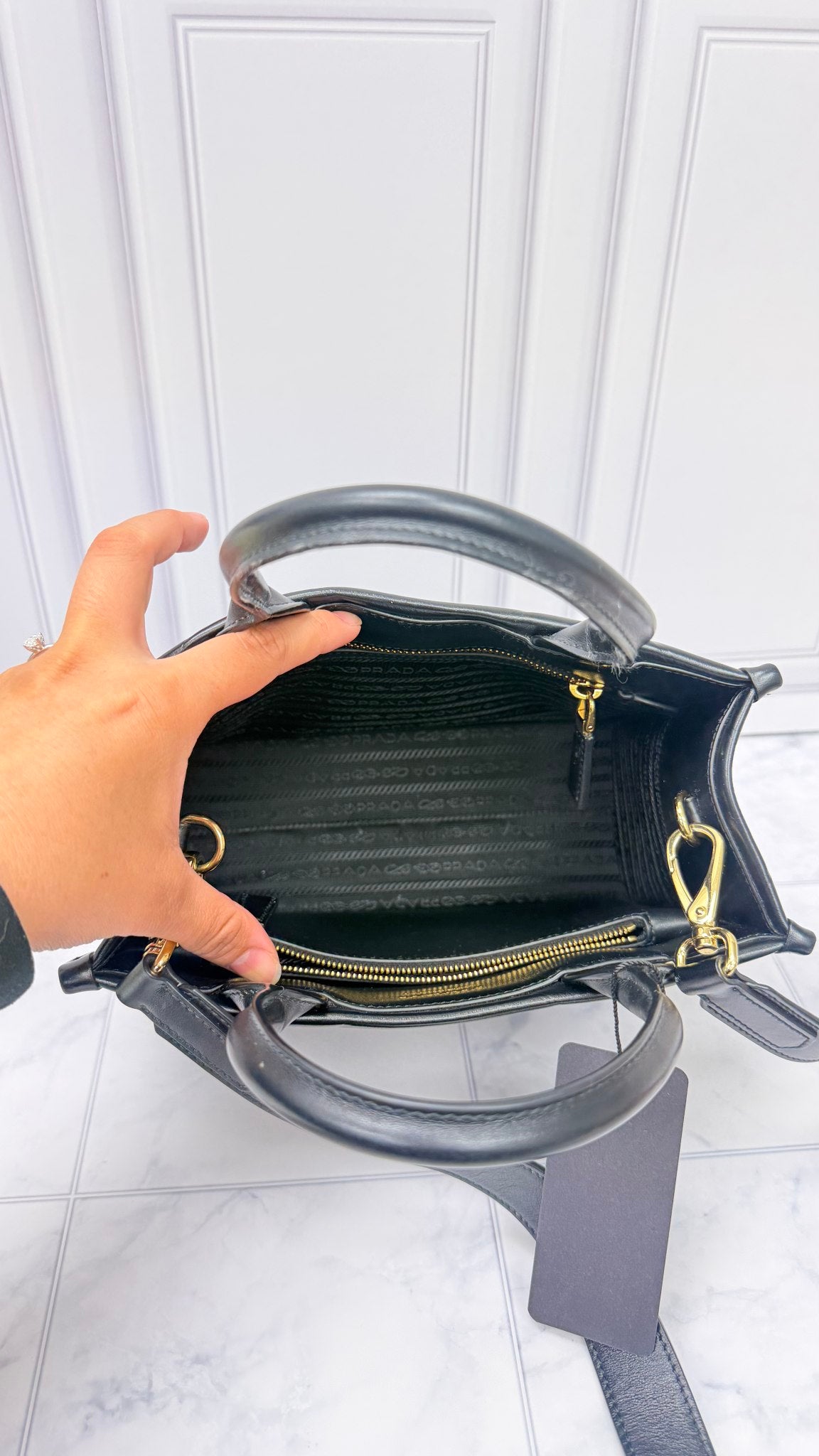 Prada Black Leather Symbole Embossed Tote Bag