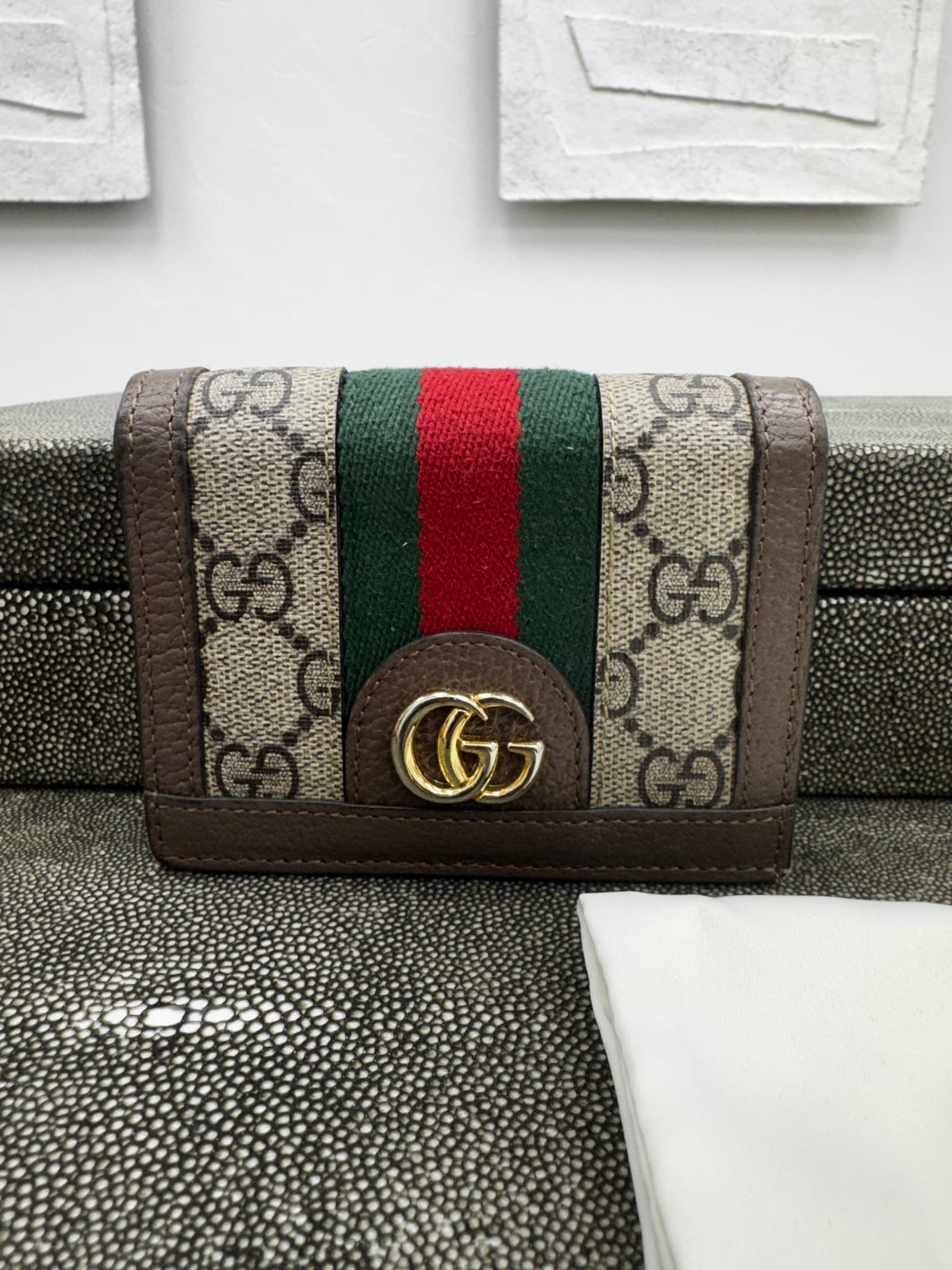 Gucci Brown GG Supreme Ophidia Compact Wallet