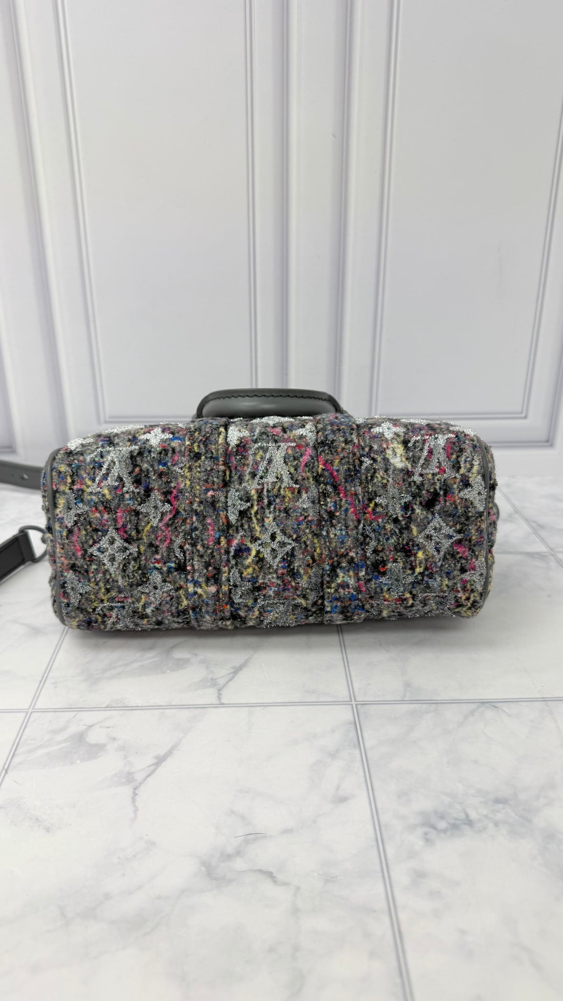 LIKE NEW - Louis Vuitton Grey Wool Tweed Keepall XS Bandouliere