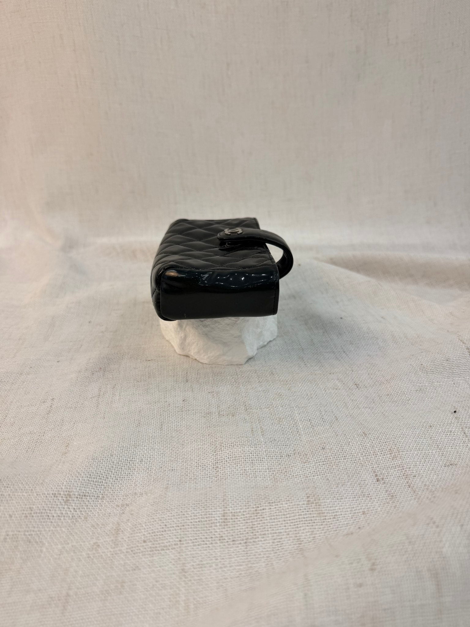 Chanel Navy Patent Leather Quilted Wallet Pouch