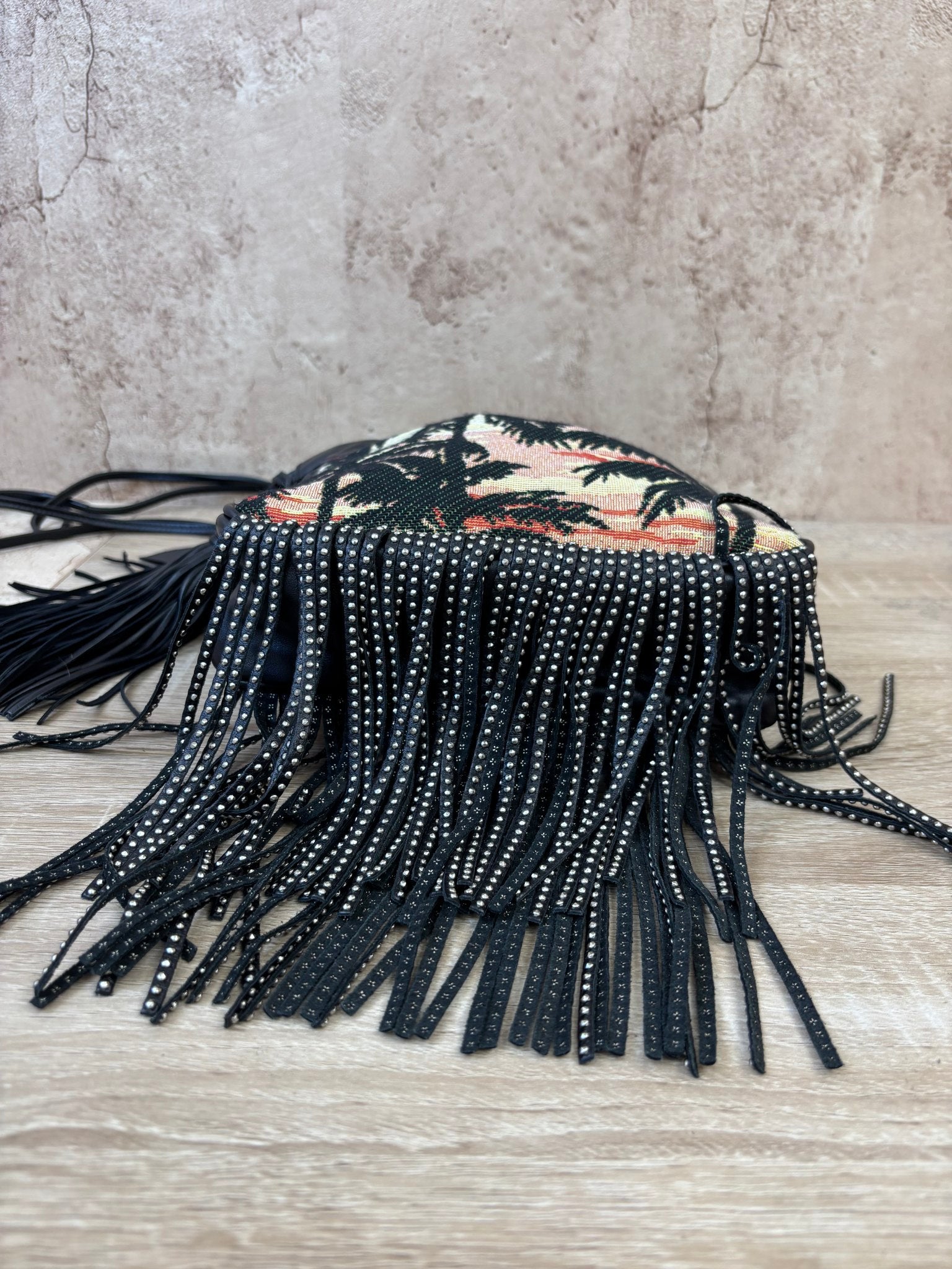 BRAND NEW- YSL Saint Laurent Black Leather Fringe Helena Bag