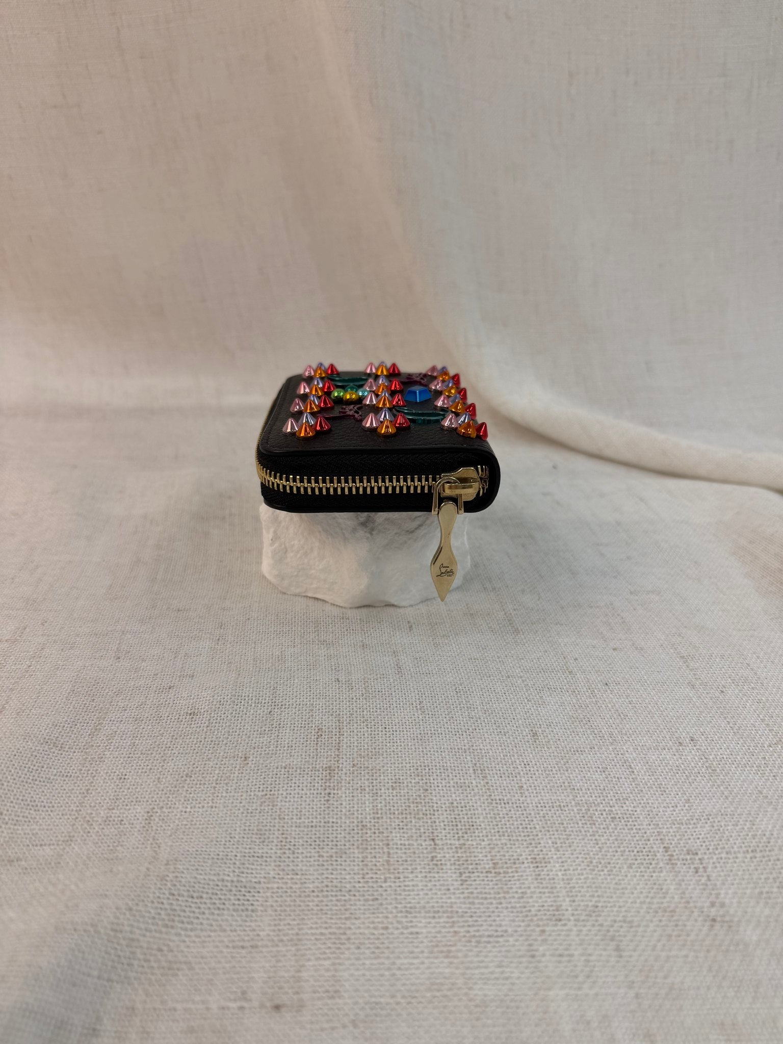 Christian Louboutin Black Leather Studded Compact Wallet