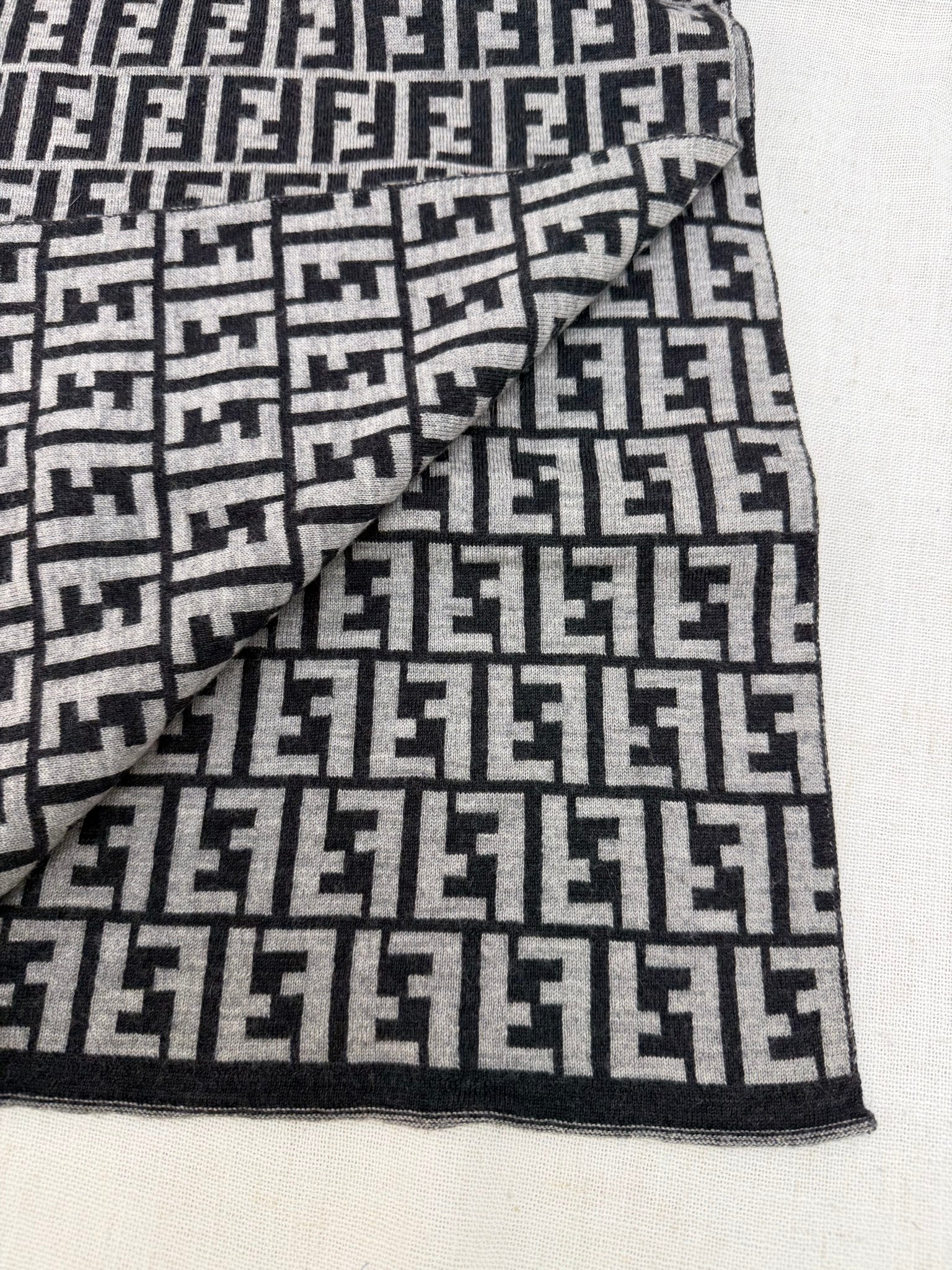 Fendi Grey & Black Zucca Wool Scarf