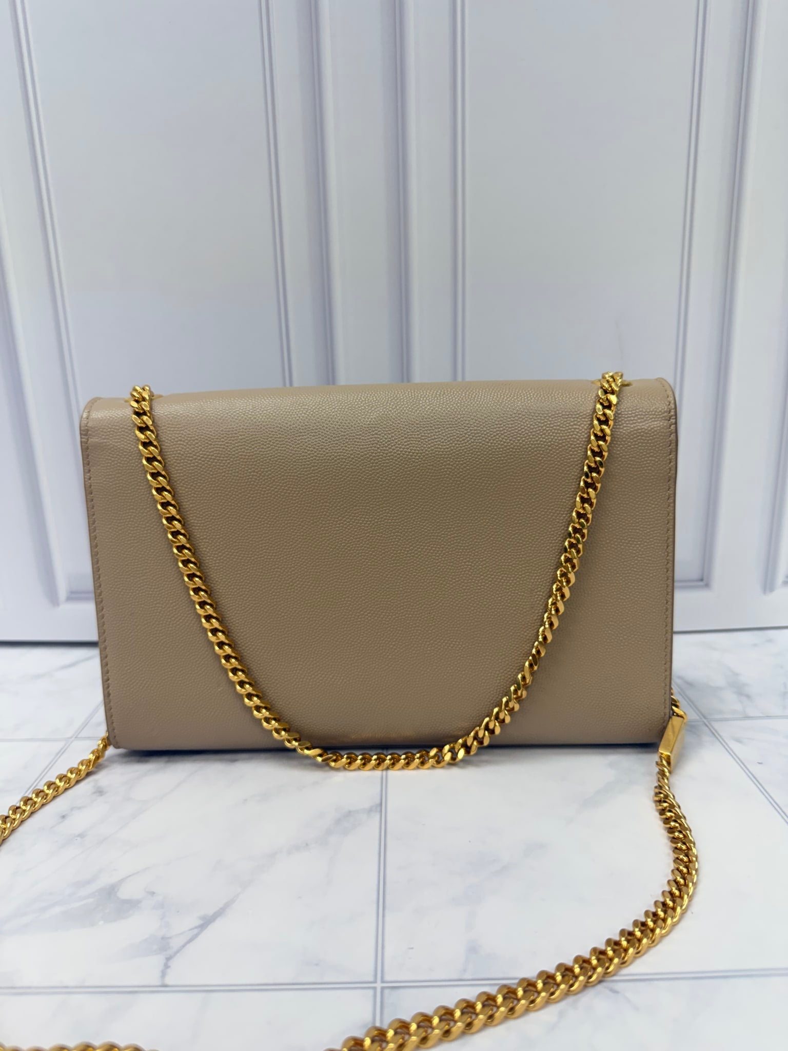 Saint Laurent YSL Tan Grained Leather Kate Small Handbag