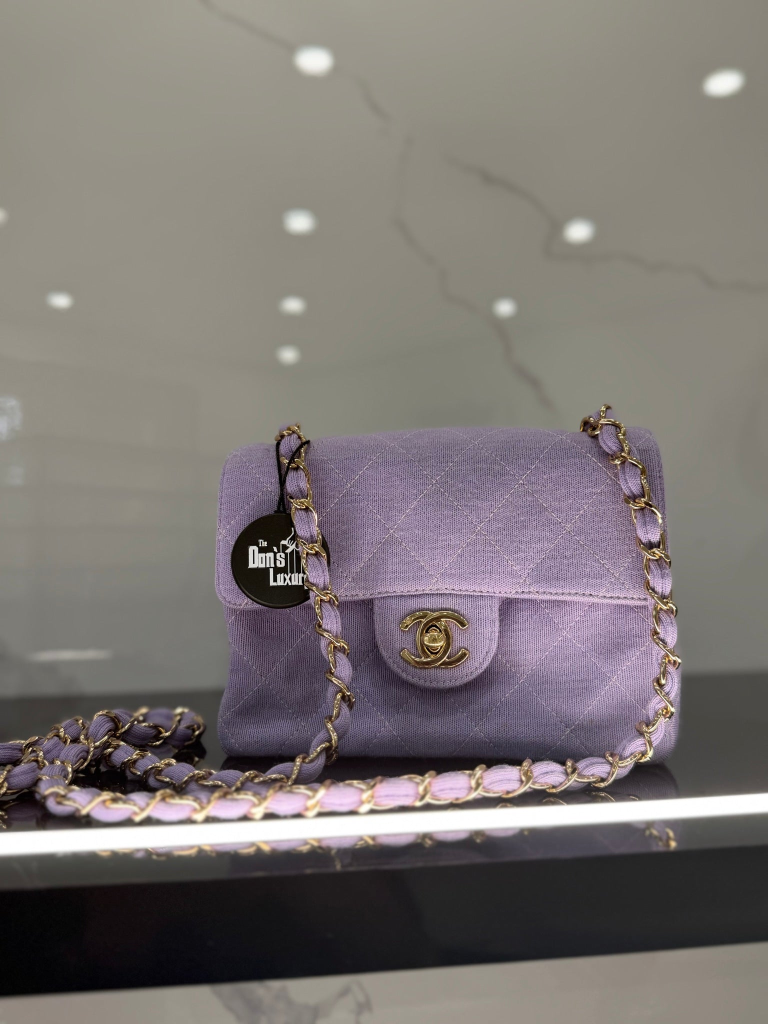 Chanel Vintage Lavender Quilted Jersey Knit Mini Classic Flap Bag