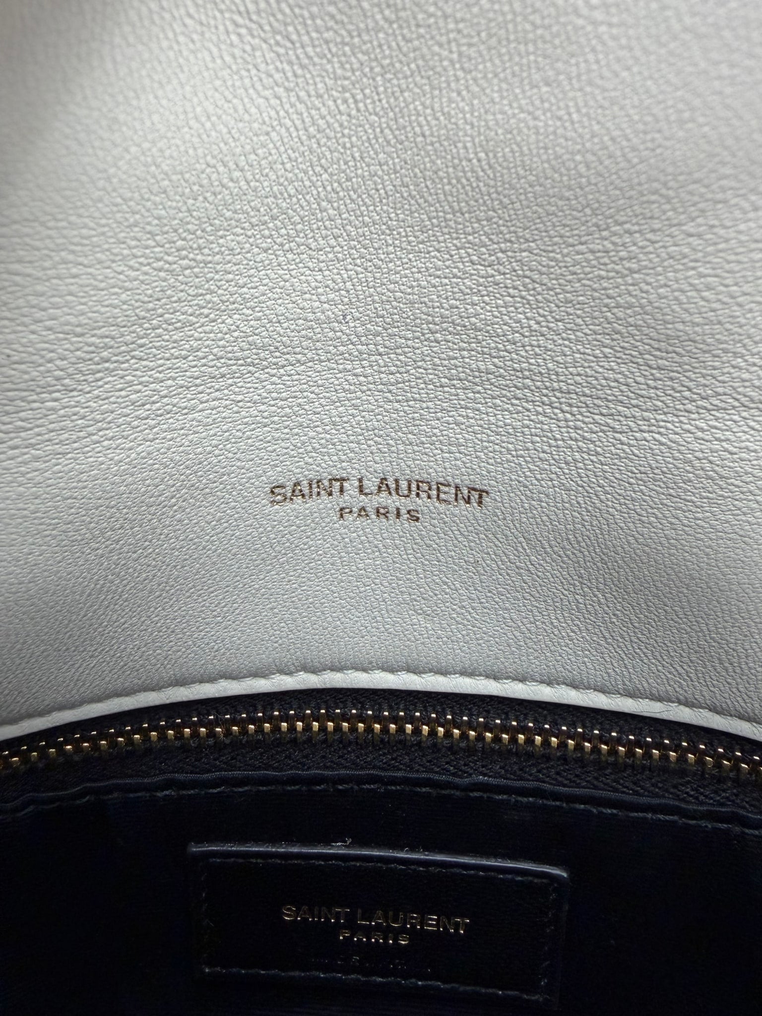 Saint Laurent YSL Beige Lambskin Quilted Toy Loulou Puffer Chain Satchel