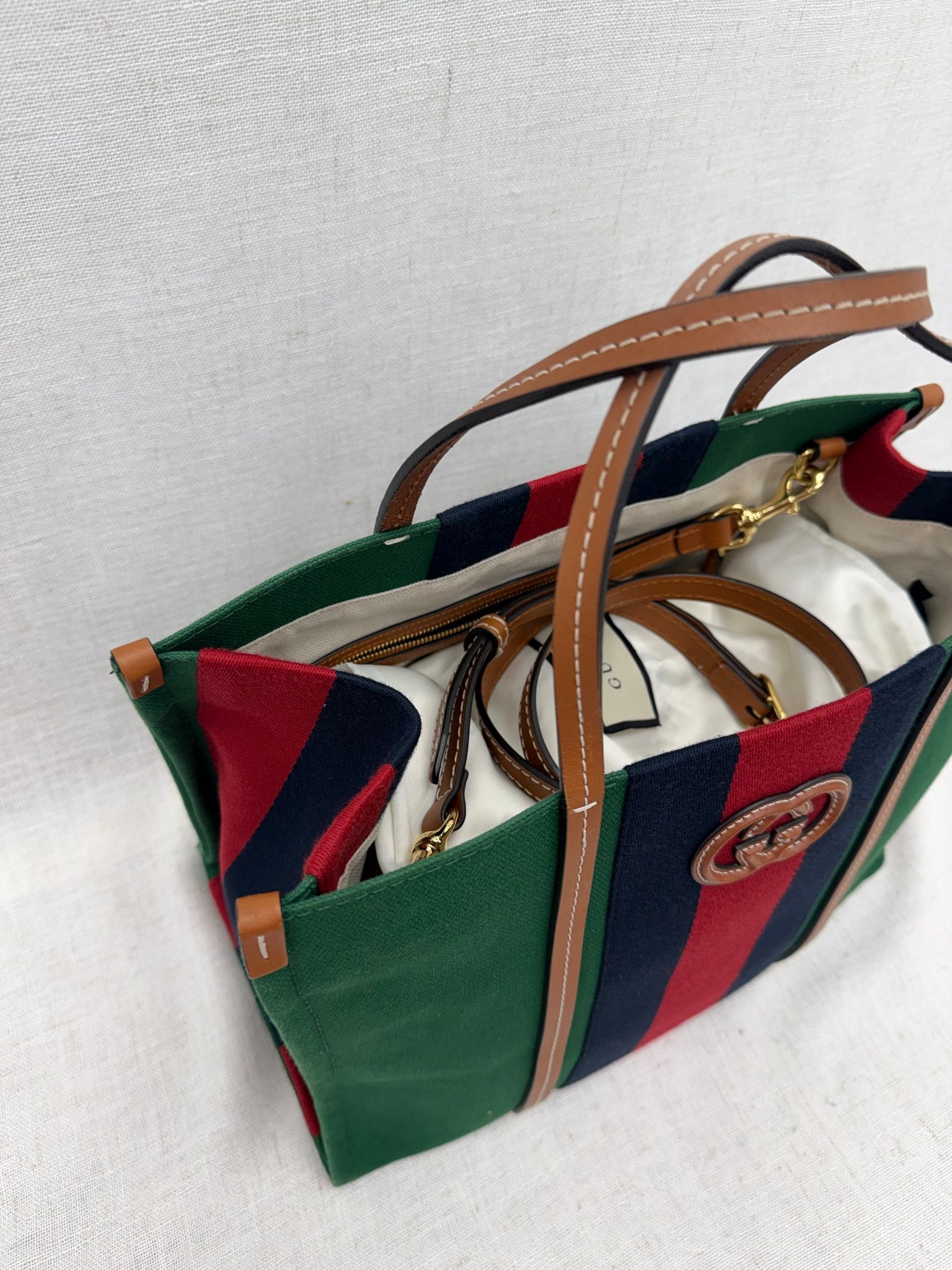 Gucci Green Canvas Web Interlocking G Tote Bag