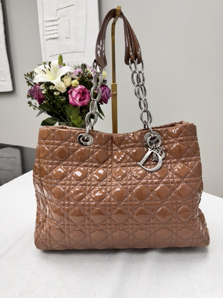Christian Dior Caramel Quilted Patent Leather Shoulder Bag