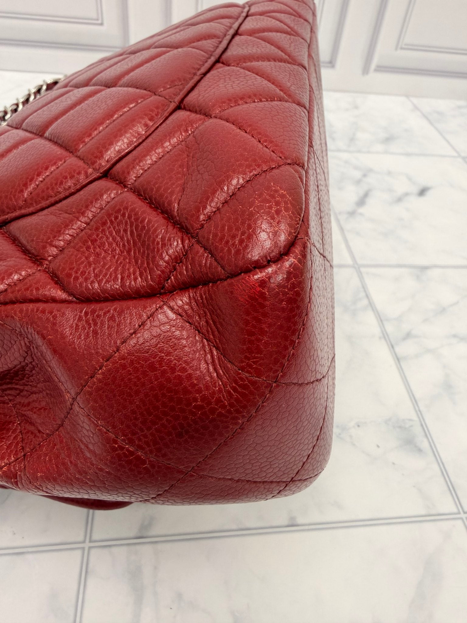 Chanel Burgundy Quilted Leather Classic Jumbo Flap Bag