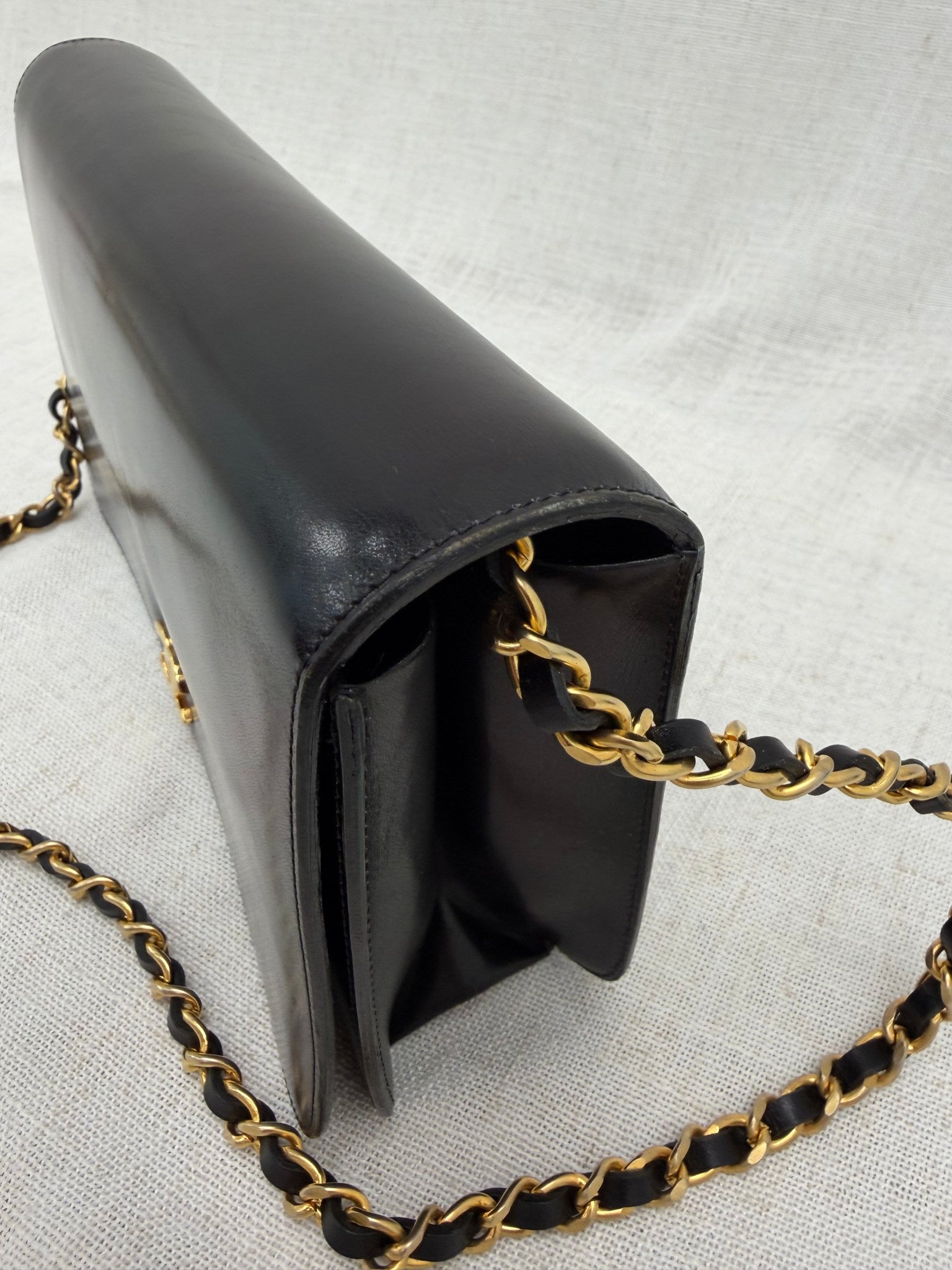 Chanel 24K & Black Box Leather Wallet on a Chain