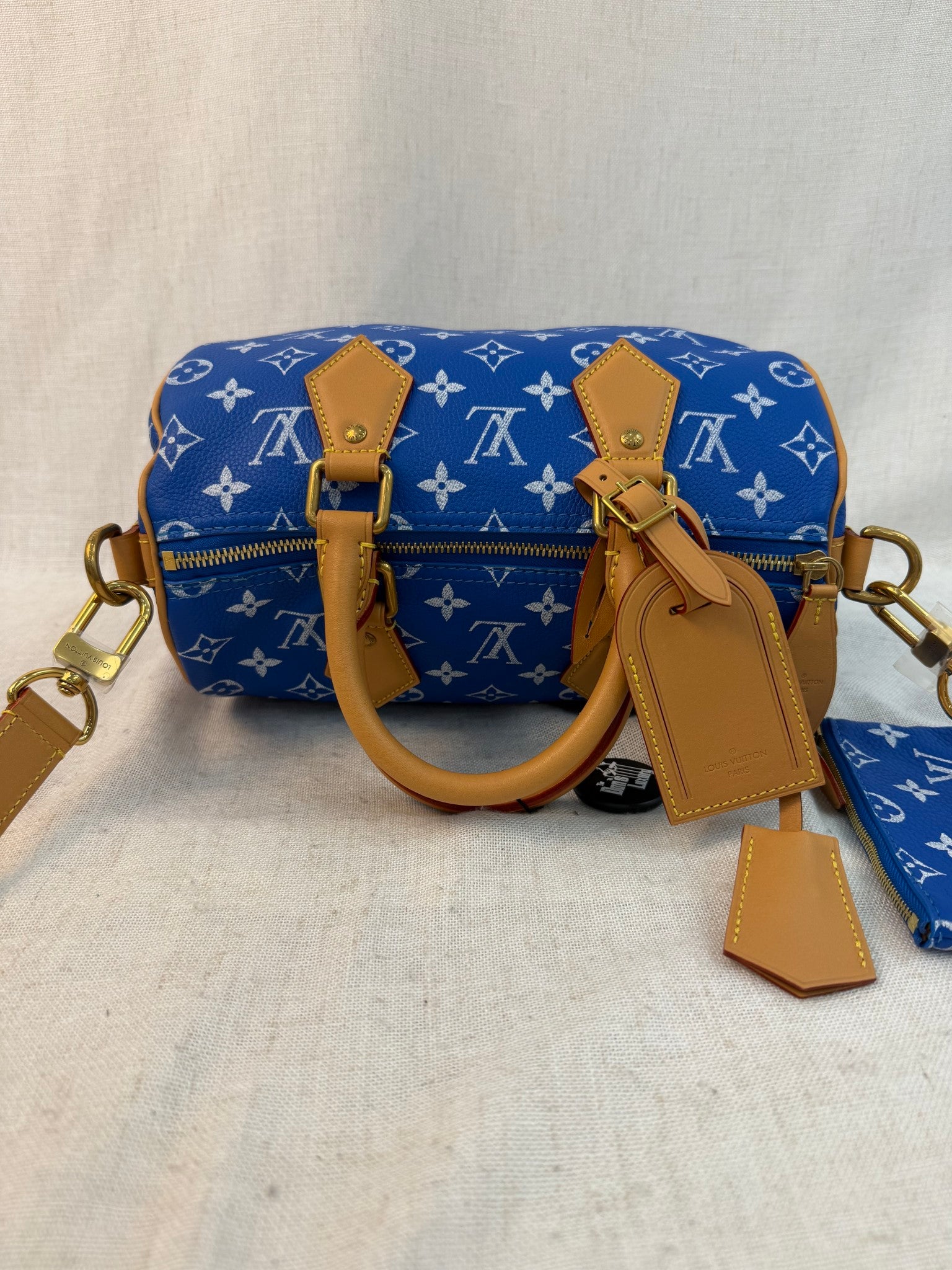 BRAND NEW- Louis Vuitton Blue Calfskin Speedy P9 Bandouliere 25 Bag