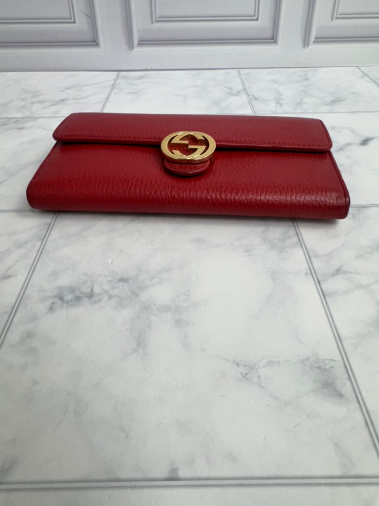 Gucci Red Grained Leather Long Wallet