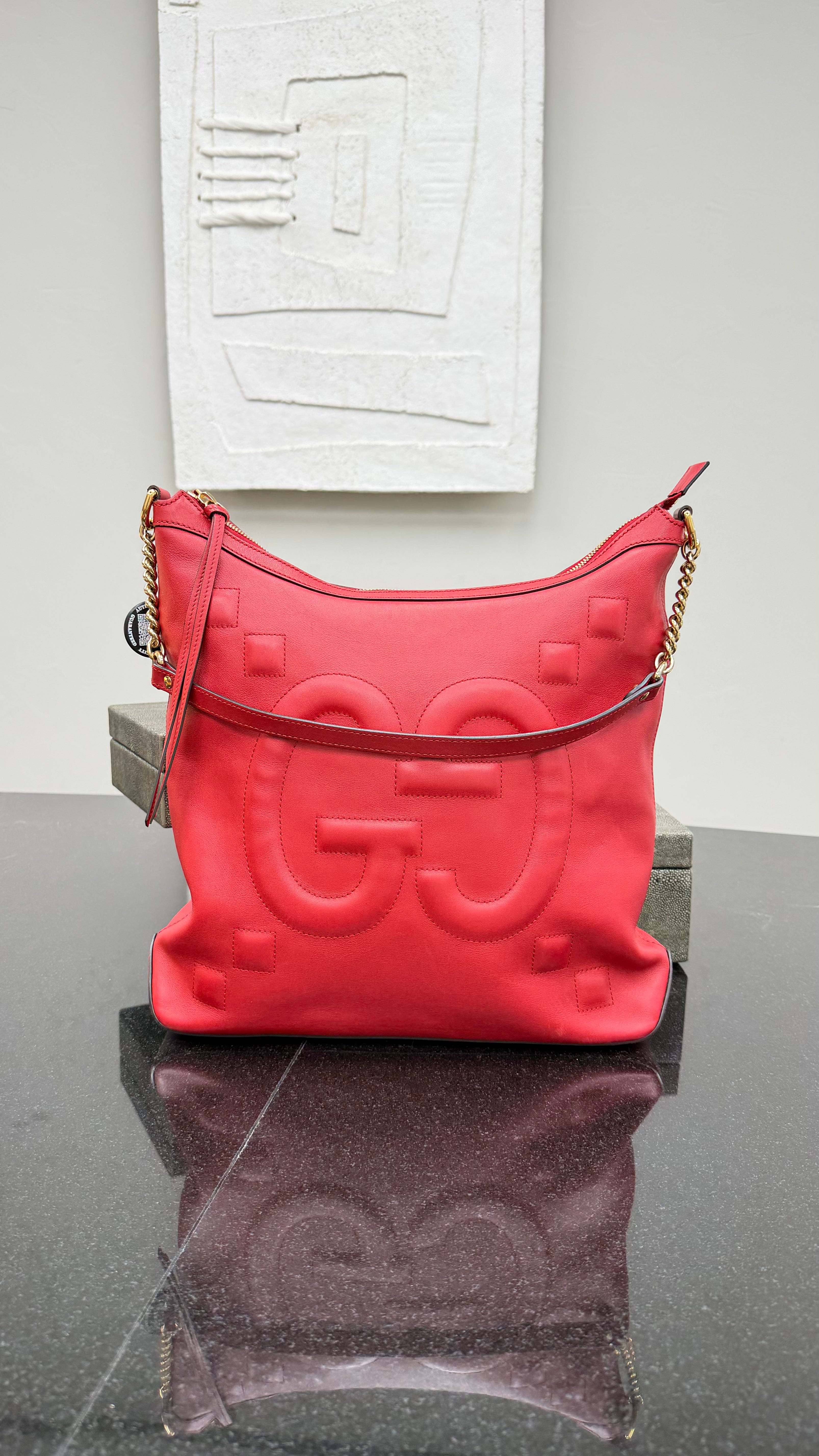 *DONS DROP* Gucci Red Leather GG Embossed Leather Apollo Hobo Bag