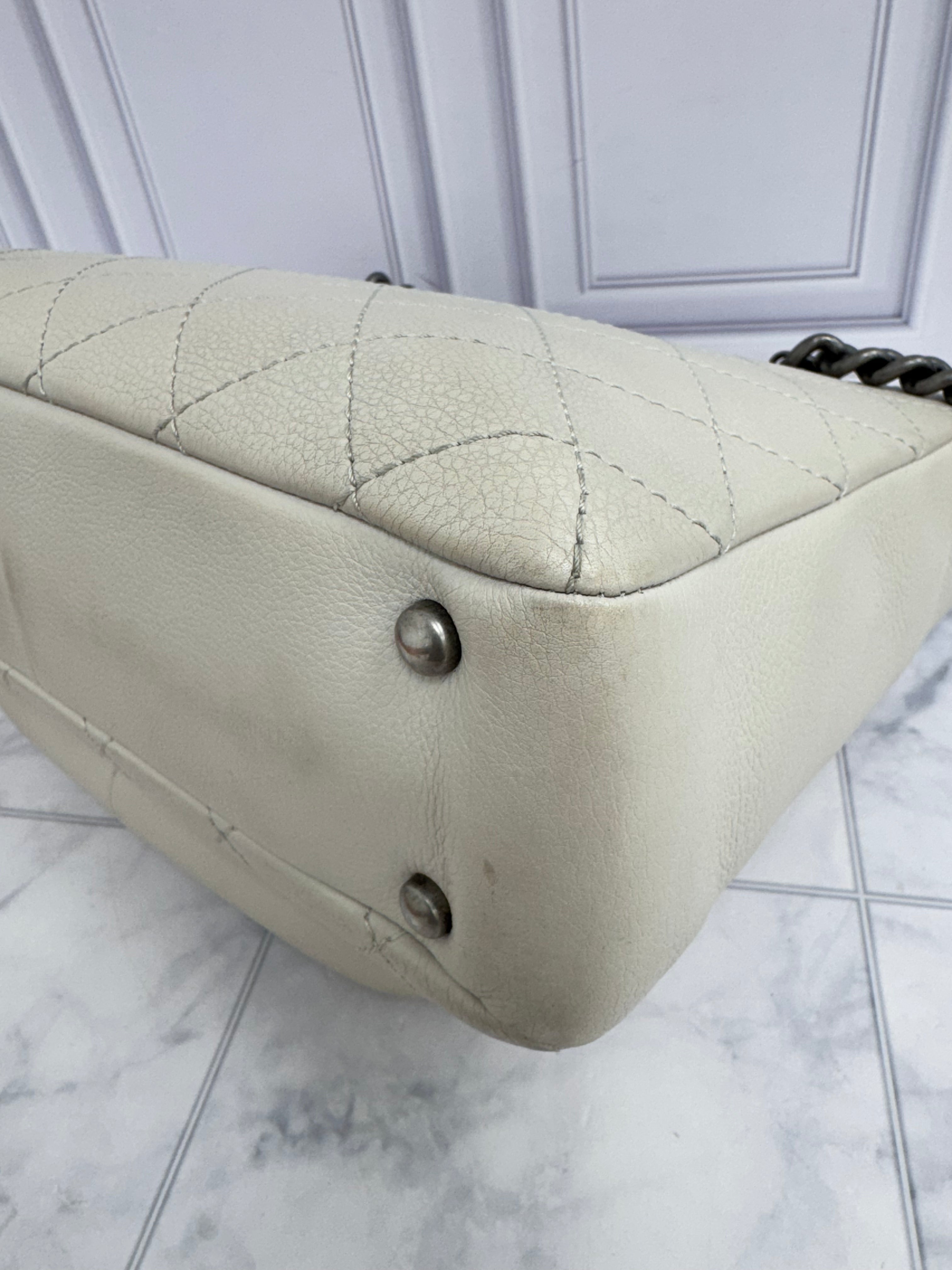 Chanel Ivory Quilted Calfskin Leather Small Archi Chic Shopping Tote