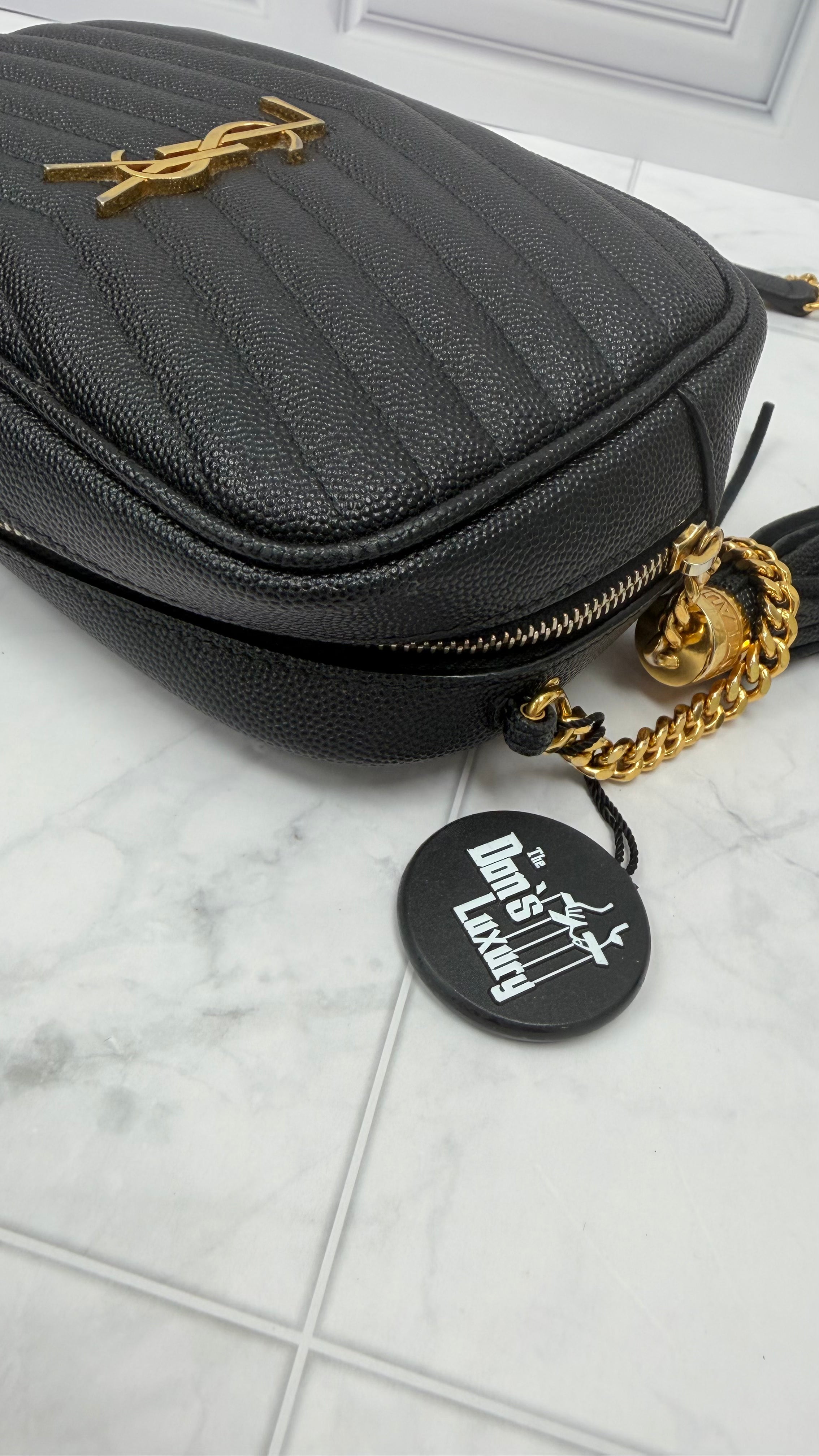 *DONS DROP* Saint Laurent YSL Black Pebbled Leather Chevron Lou Camera Bag