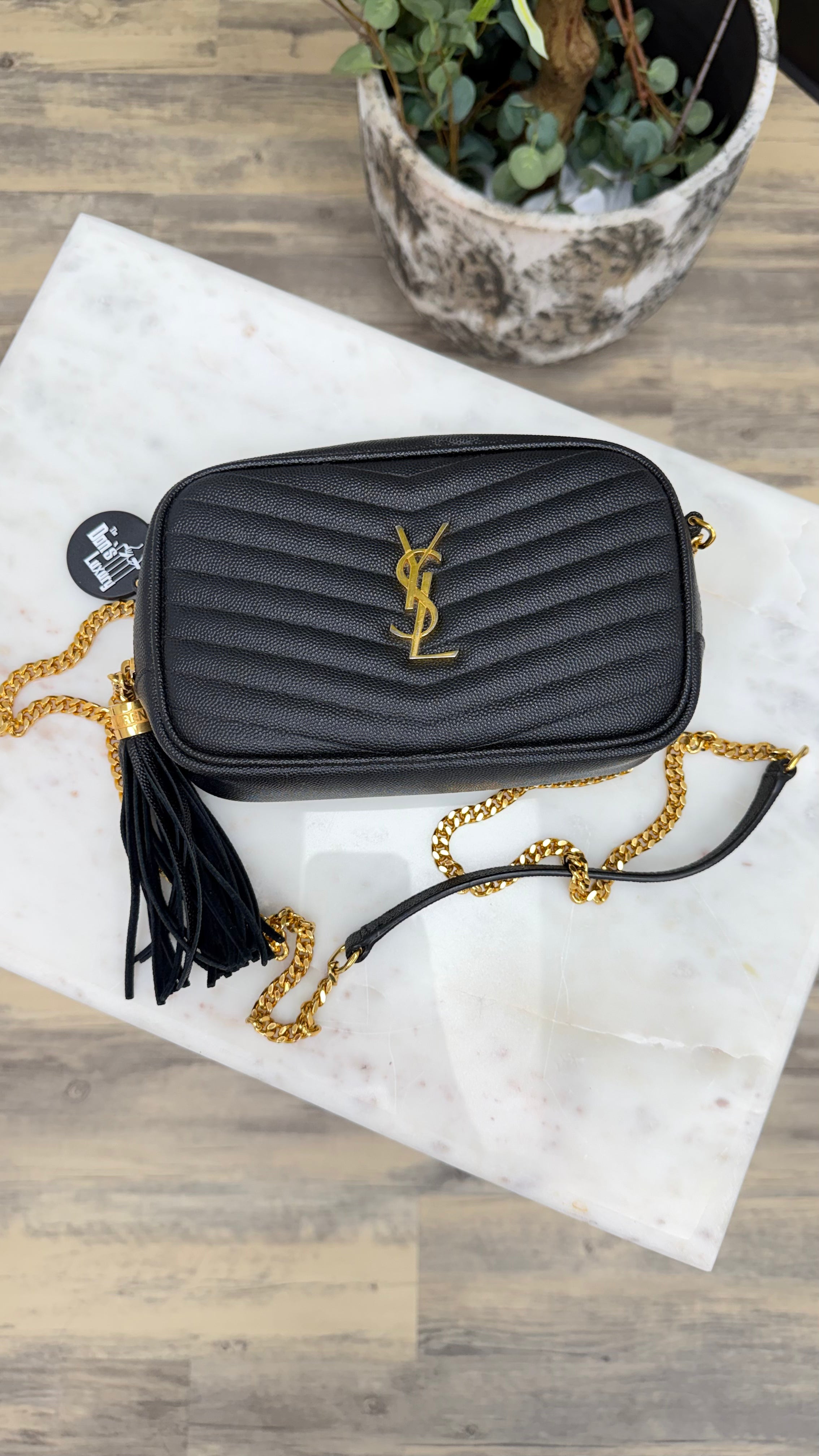*DONS DROP* Saint Laurent YSL Black Pebbled Leather Chevron Lou Camera Bag
