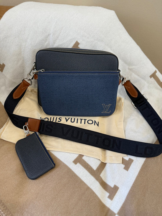 BRAND NEW- Louis Vuitton Blue Taurillon Leather Trio Messenger Bag