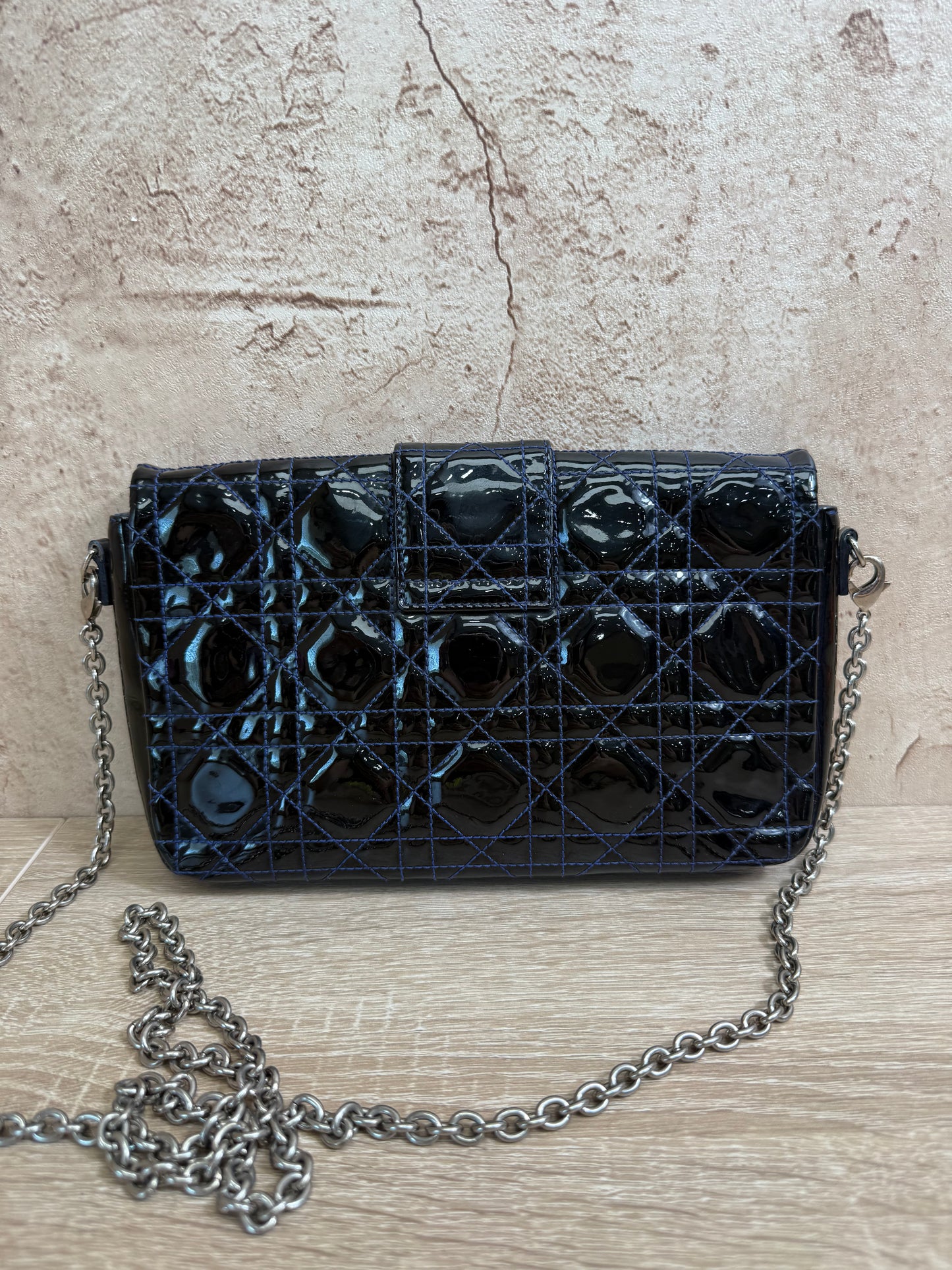 Christian Dior Navy Patent Cannage Chain Crossbody Bag