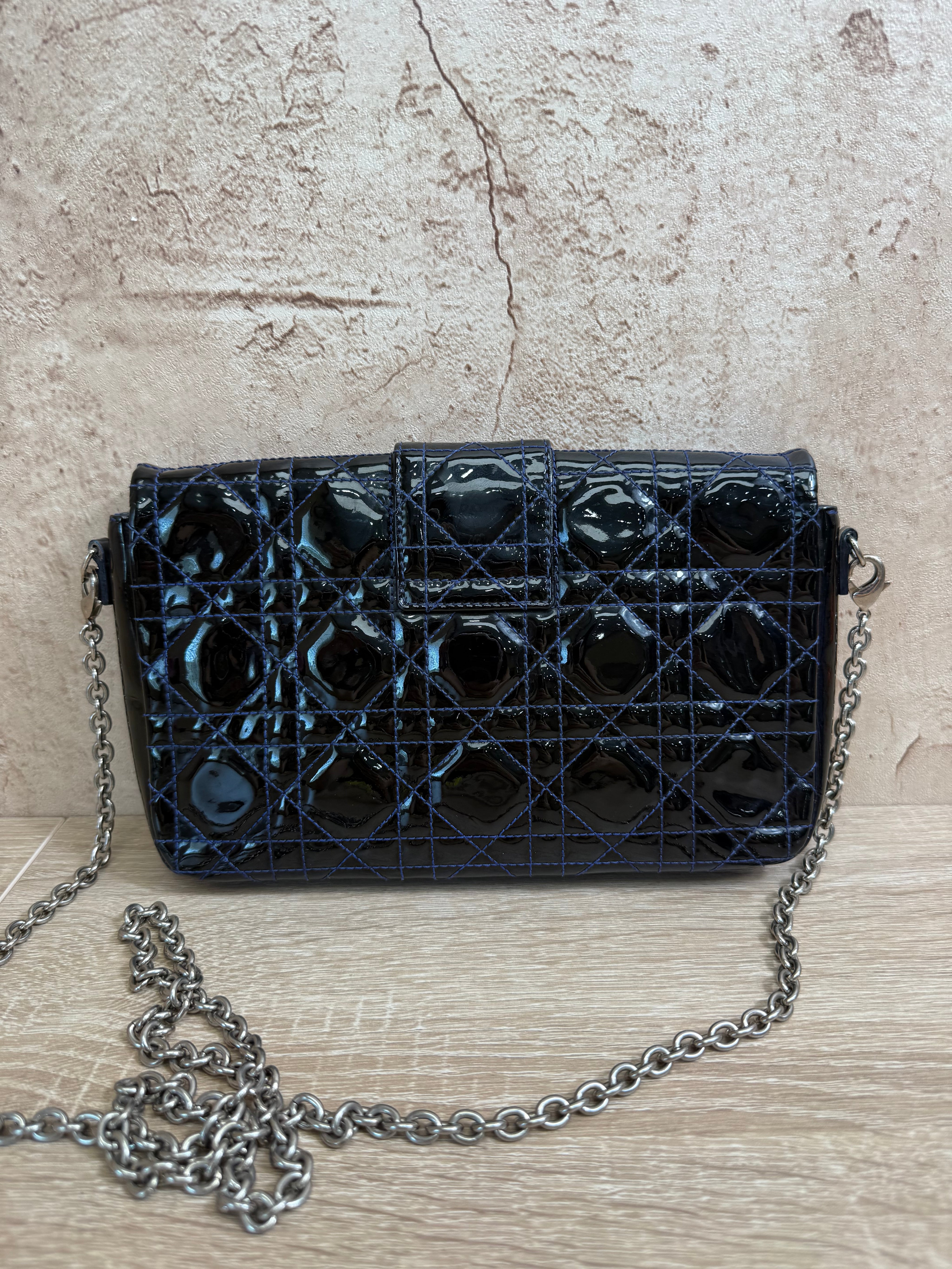 Christian Dior Navy Patent Cannage Chain Crossbody Bag