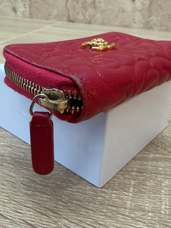Chanel Pink Caviar Camellia Zippy Coin Case