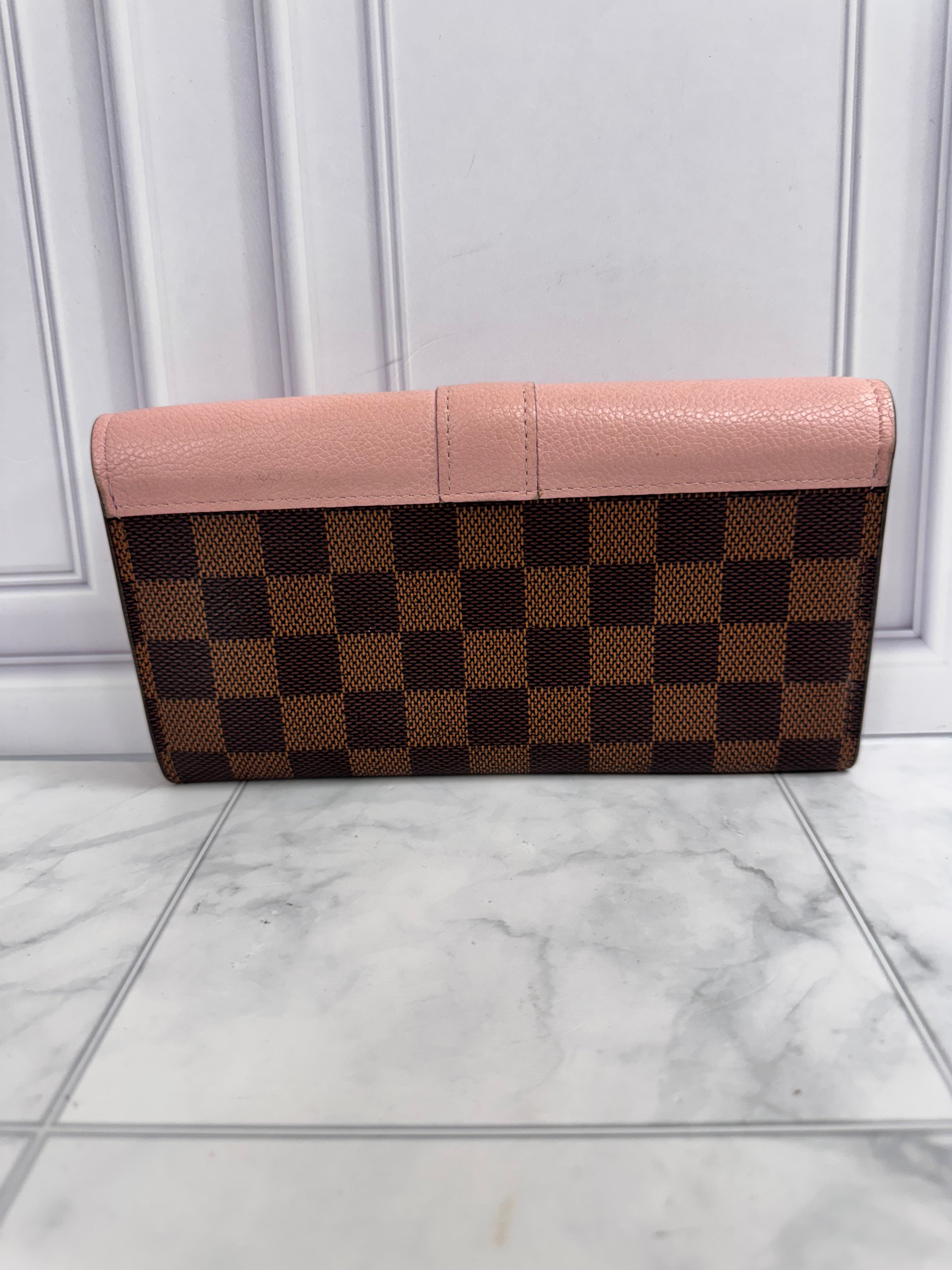 Louis Vuitton Damier Ebene And Pink Clapton Long Wallet