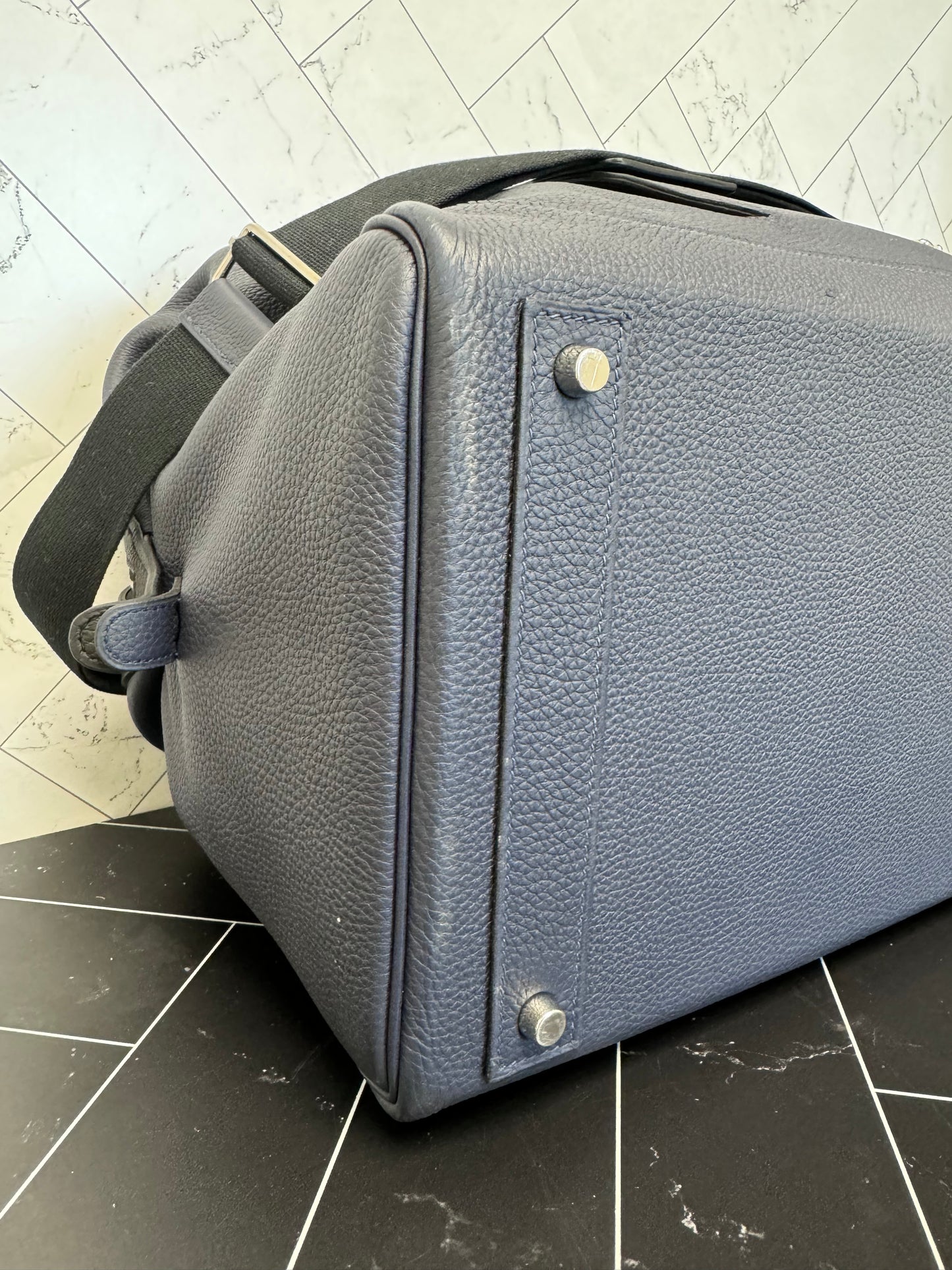 Hermes Navy Blue Togo Wallace Cabine Duffle Bag