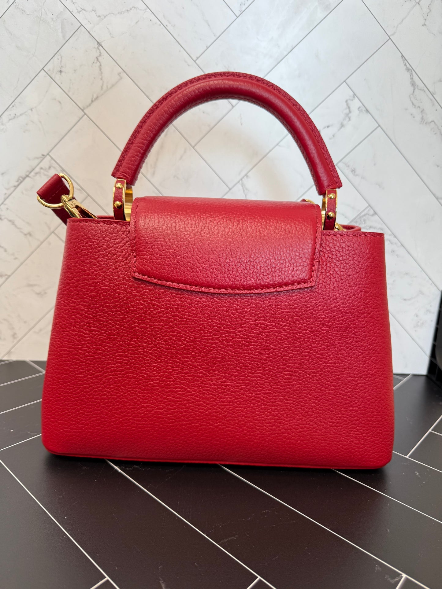 LIKE NEW- Louis Vuitton Red Leather Capucines BB