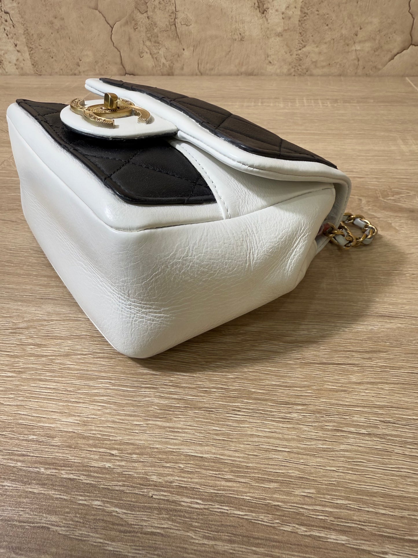 Chanel White & Black Lambskin Mini Flap Bag