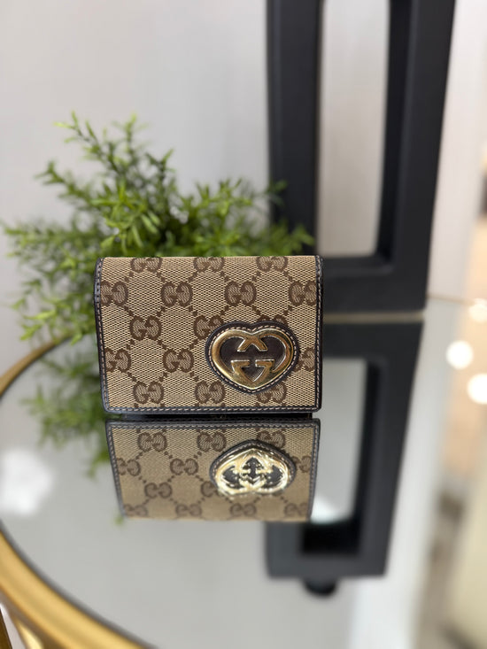 Gucci Brown GG Canvas Heart Compact Wallet