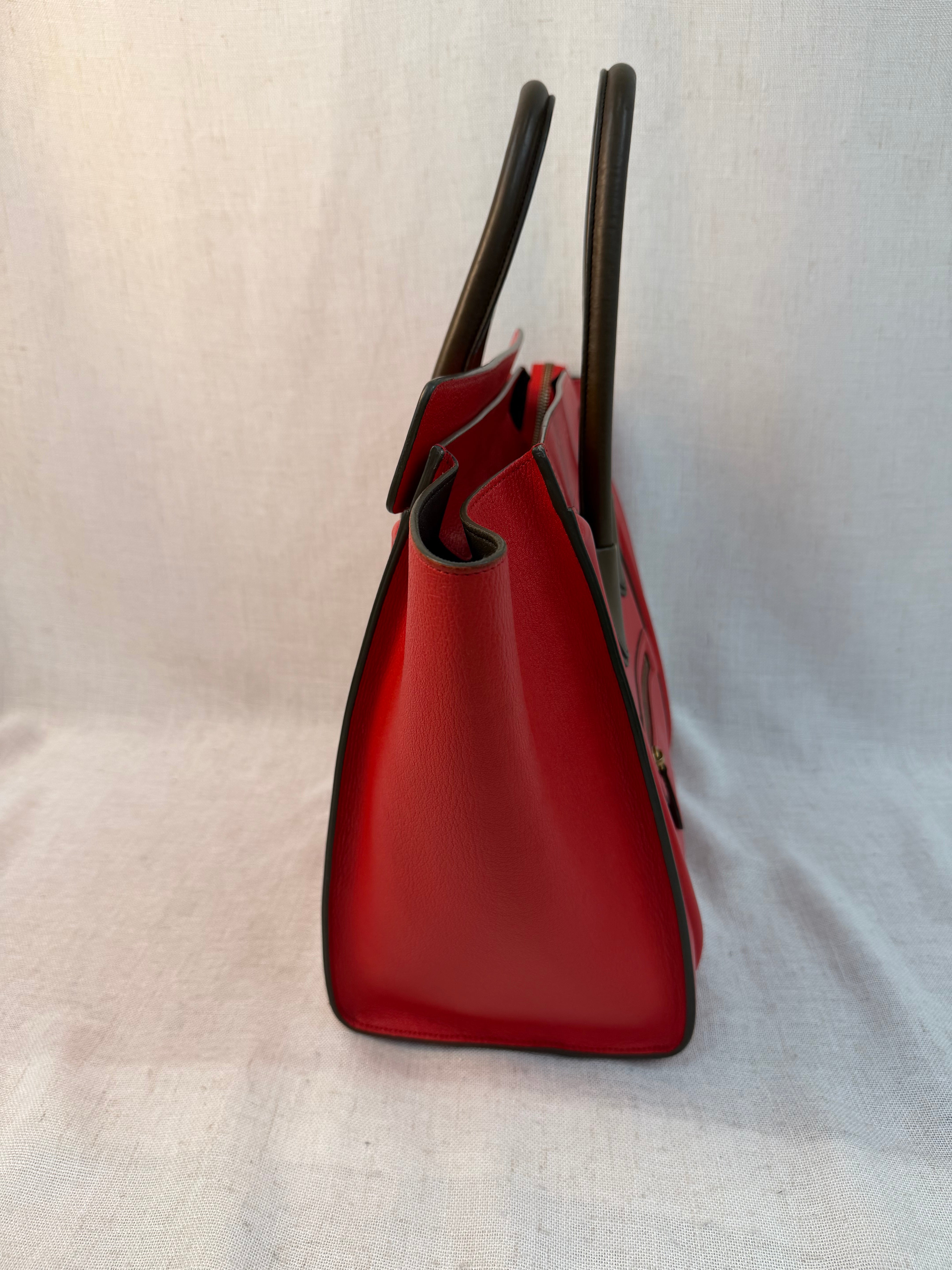 Celine Red Leather Mini Luggage Tote