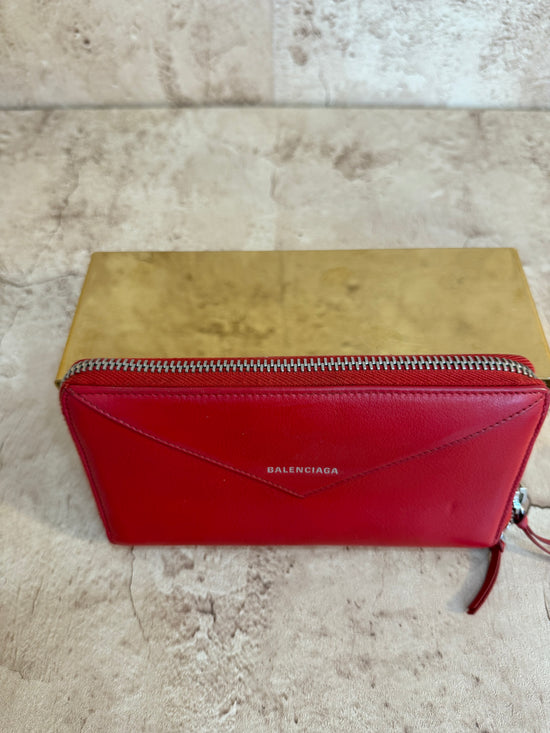 Balenciaga Red Calfskin Leather Zippy Wallet