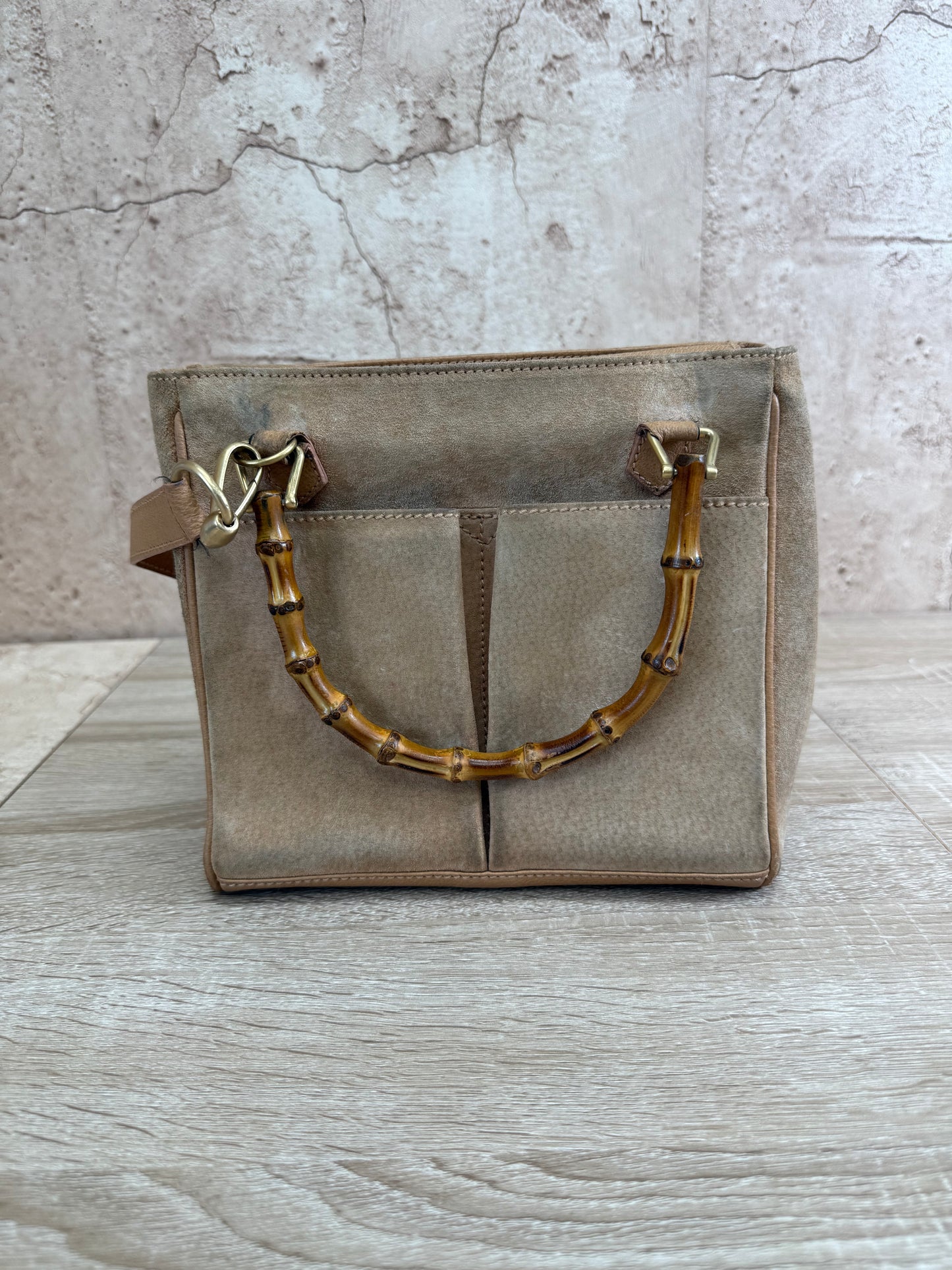 Gucci Tan Suede Bamboo Handle 2Way Bag