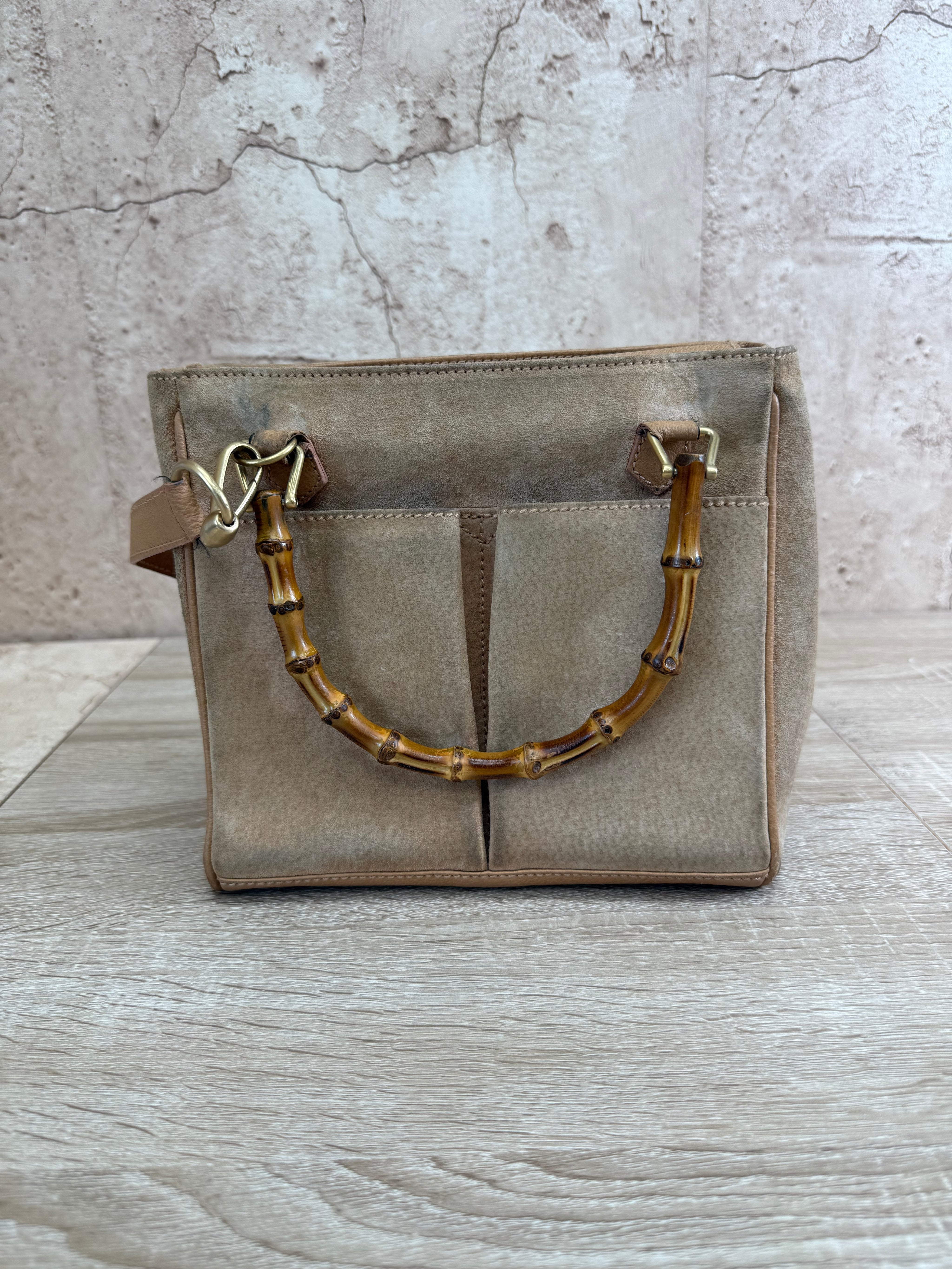 Gucci Tan Suede Bamboo Handle 2Way Bag